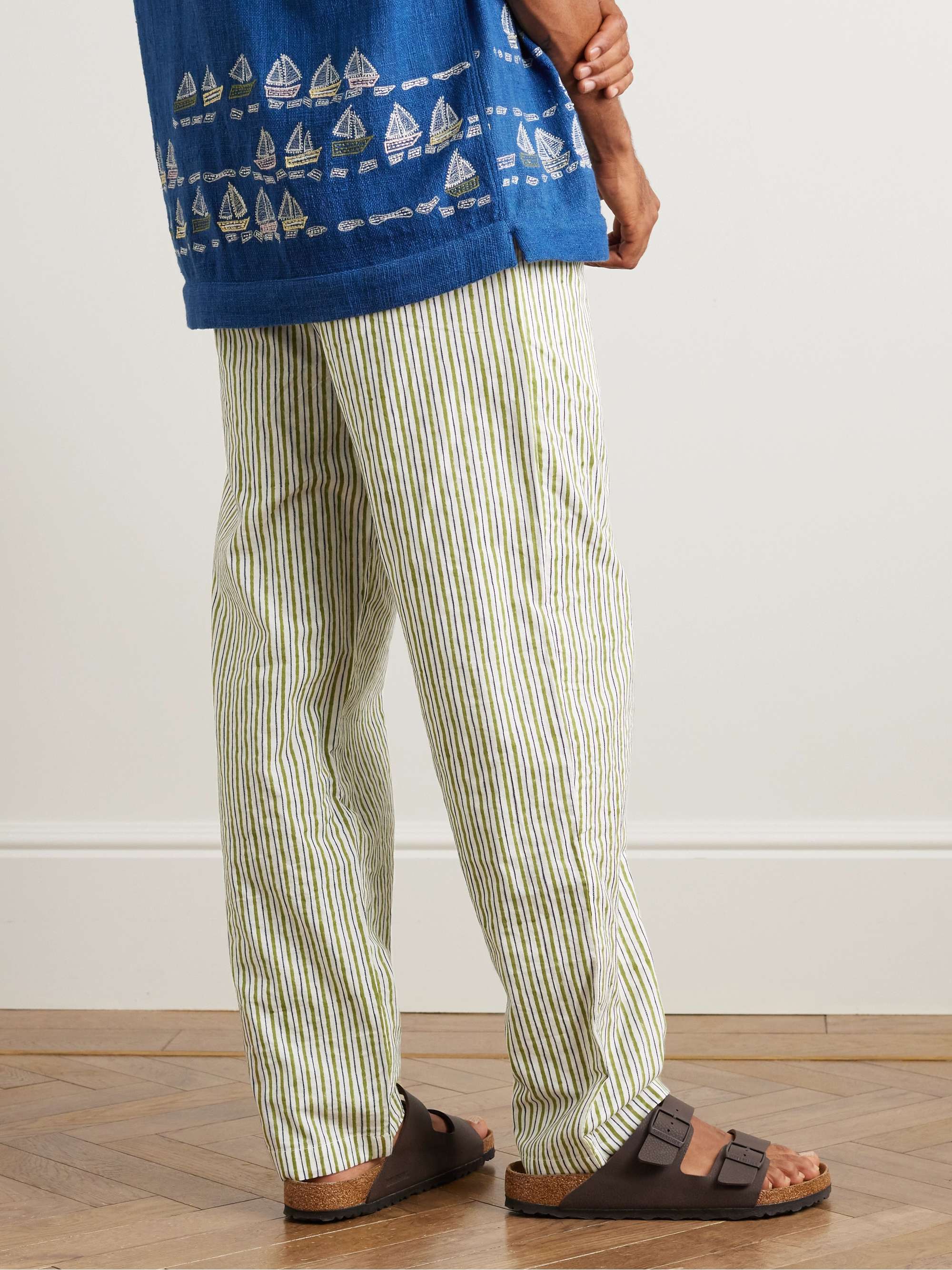SMR DAYS Malibu Straight-Leg Striped Organic Cotton Drawstring Trousers