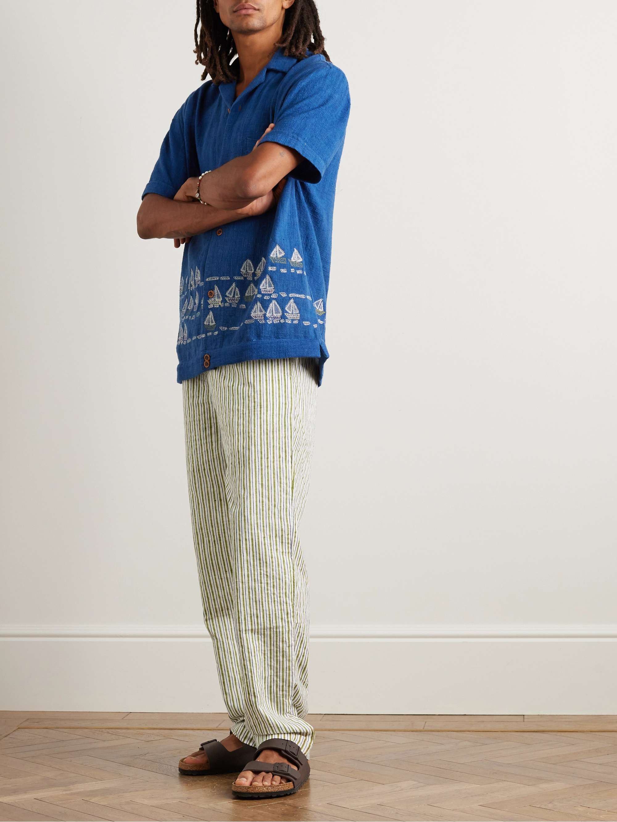 SMR DAYS Malibu Straight-Leg Striped Organic Cotton Drawstring Trousers