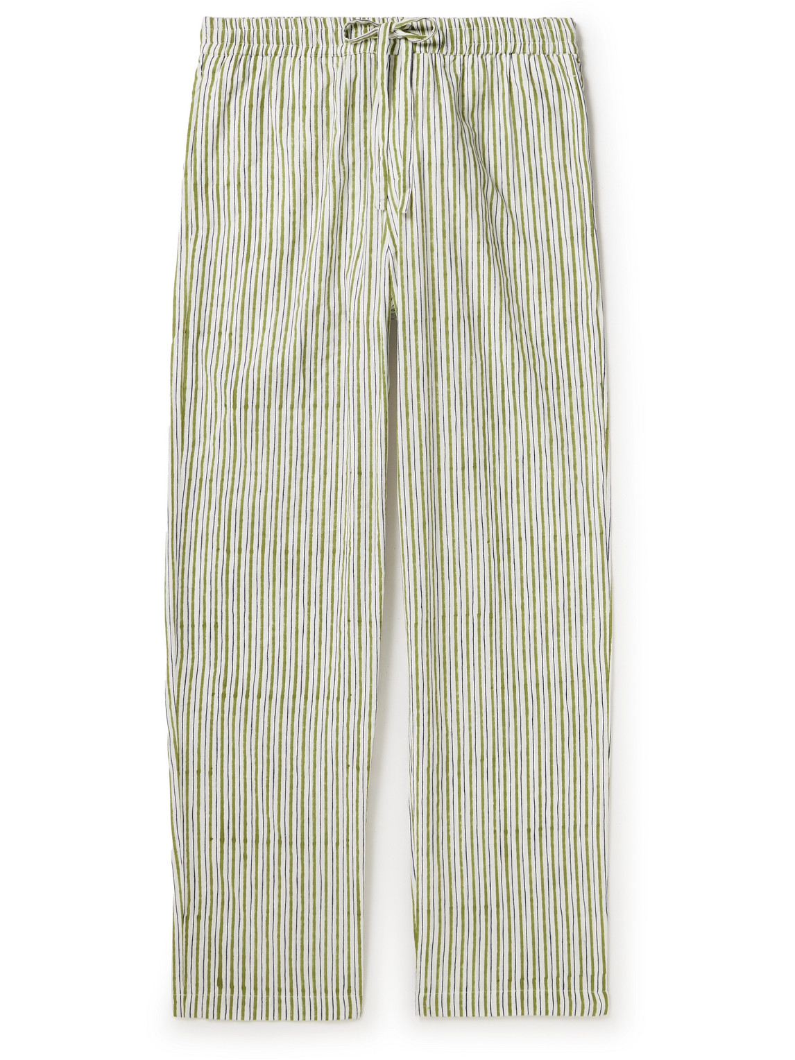 Malibu Straight-Leg Embroidered Striped Cotton Drawstring Trousers