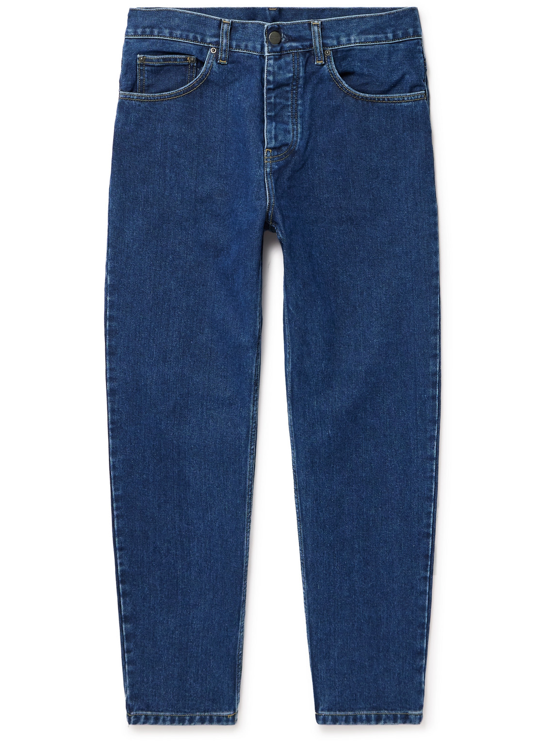 Shop Carhartt Newel Tapered Logo-appliquéd Jeans In Blue