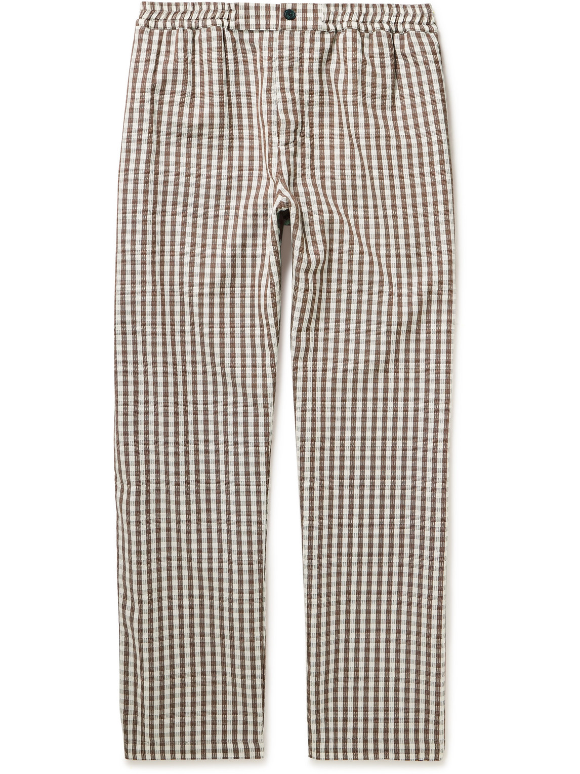 MFPEN EASY STRAIGHT-LEG CHECKED COTTON, TENCEL™ LYOCELL AND LINEN-BLEND TROUSERS