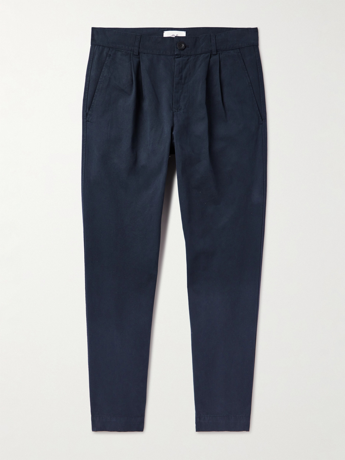 Mr P Tapered Pleated Garment-dyed Cotton-twill Trousers In Blue
