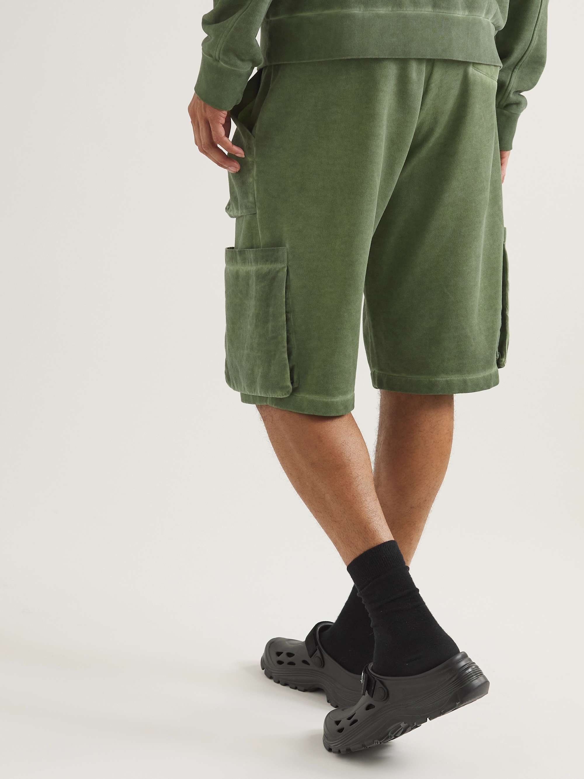 SAIF UD DEEN Straight-Leg Cold-Dyed Cotton-Jersey Drawstring Cargo Shorts