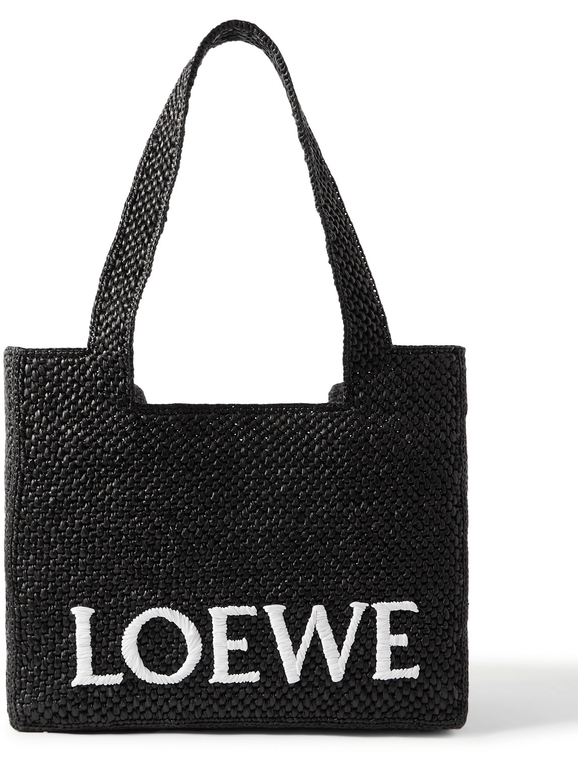 Loewe Medium Logo-embroidered Raffia Tote Bag In Black
