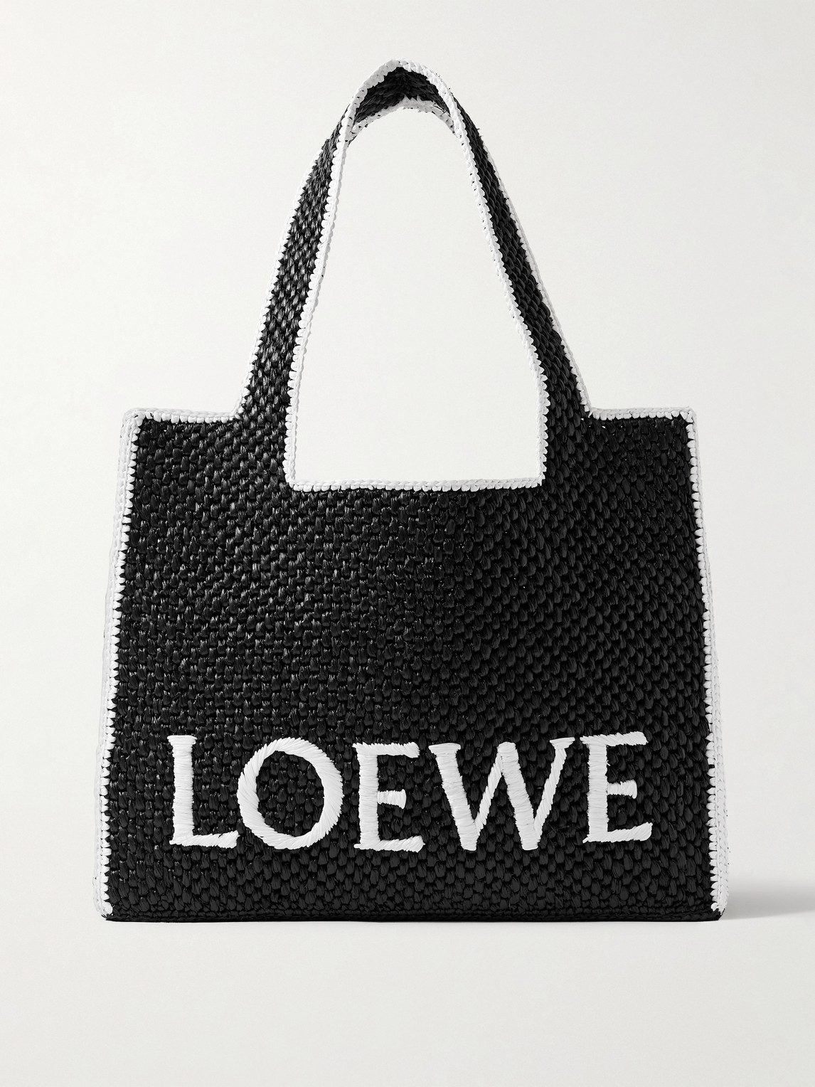 Loewe Paula's Ibiza Logo-embroidered Raffia Tote Bag In Black