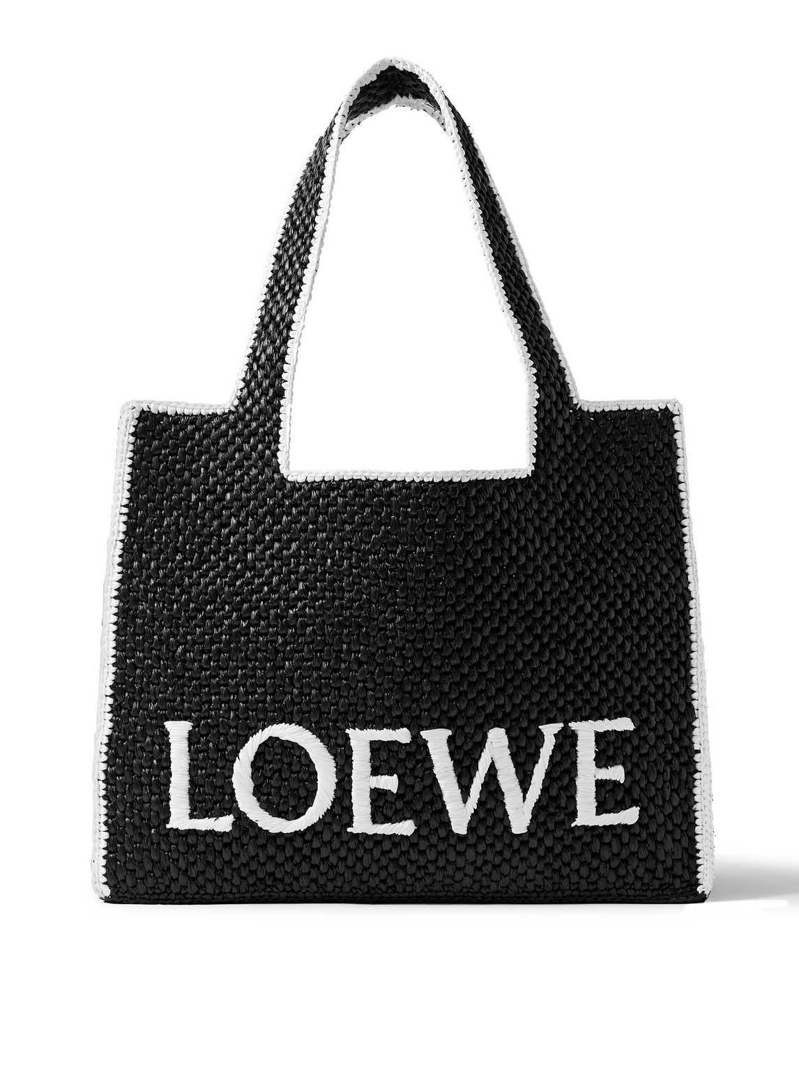Loewe Paula's Ibiza Logo-embroidered Raffia Tote Bag In Black