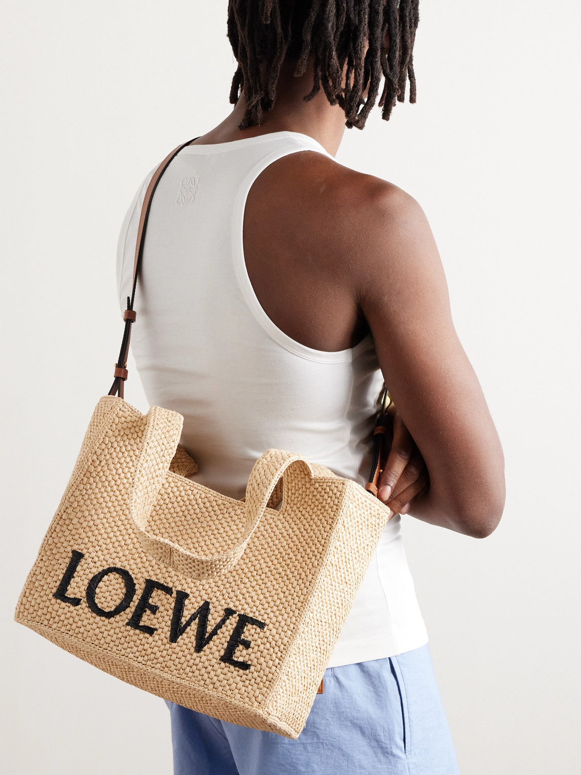 Shop Loewe Paula's Ibiza Logo-embroidered Raffia Tote Bag In Neutrals