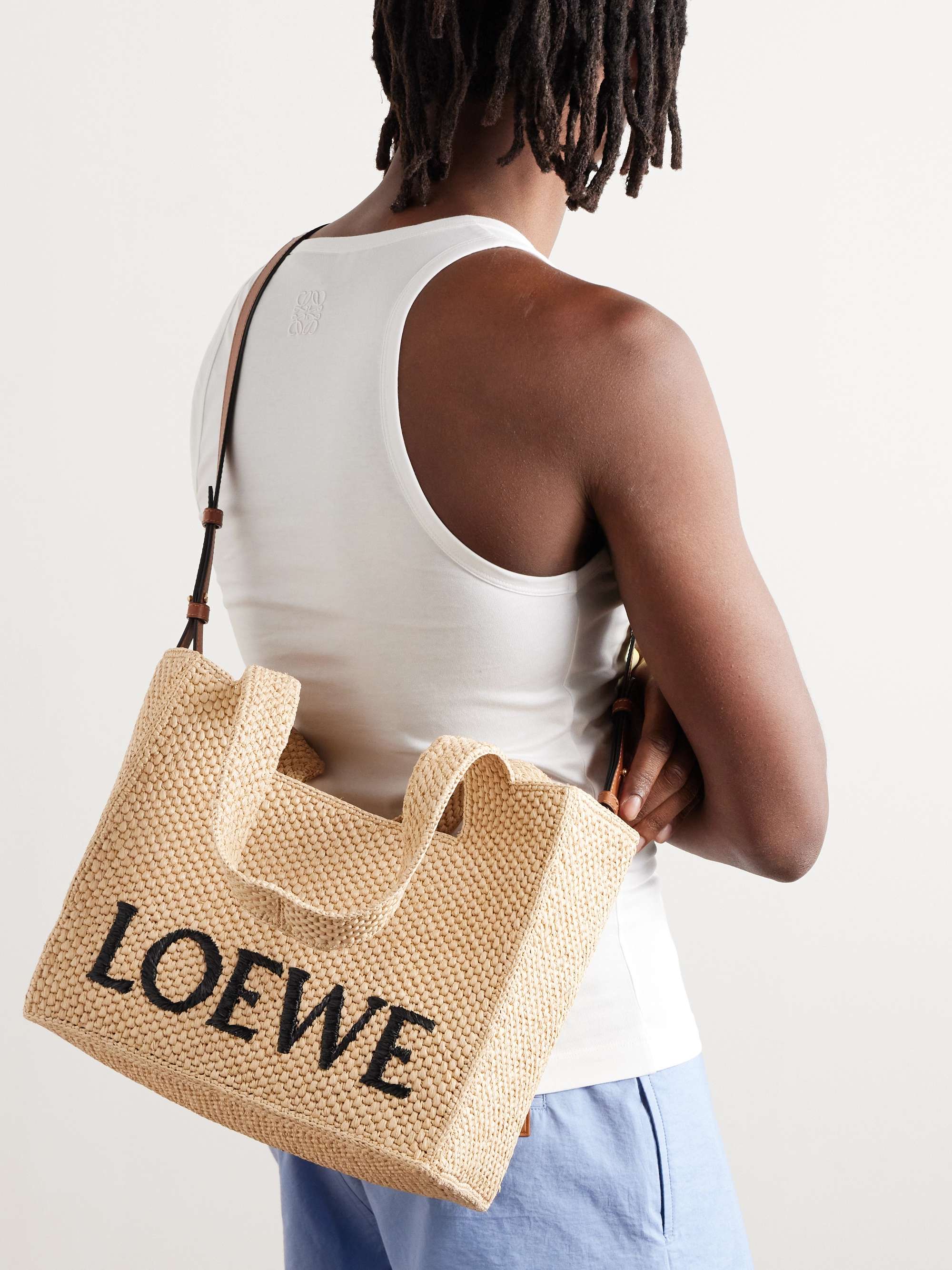 LOEWE + Paula's Ibiza Logo-Embroidered Raffia Tote Bag