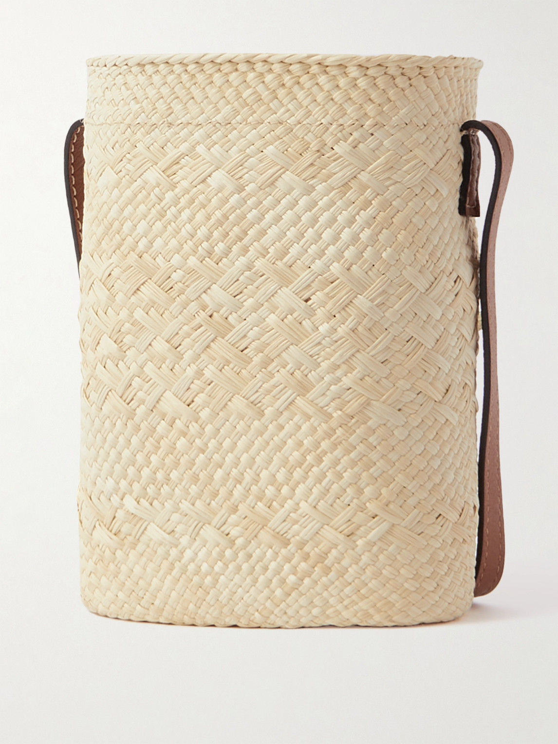 Loewe Paula's Ibiza Leather-trimmed Raffia Bucket Bag In Neutrals