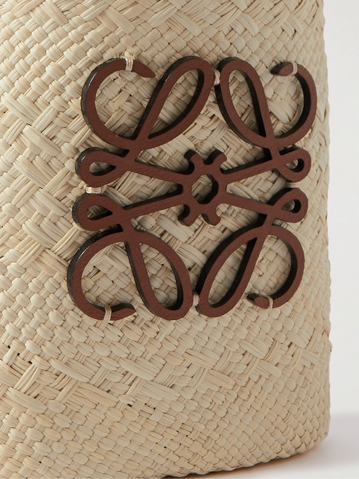 Loewe Paula's Ibiza Leather-trimmed Raffia Bucket Bag In Neutrals