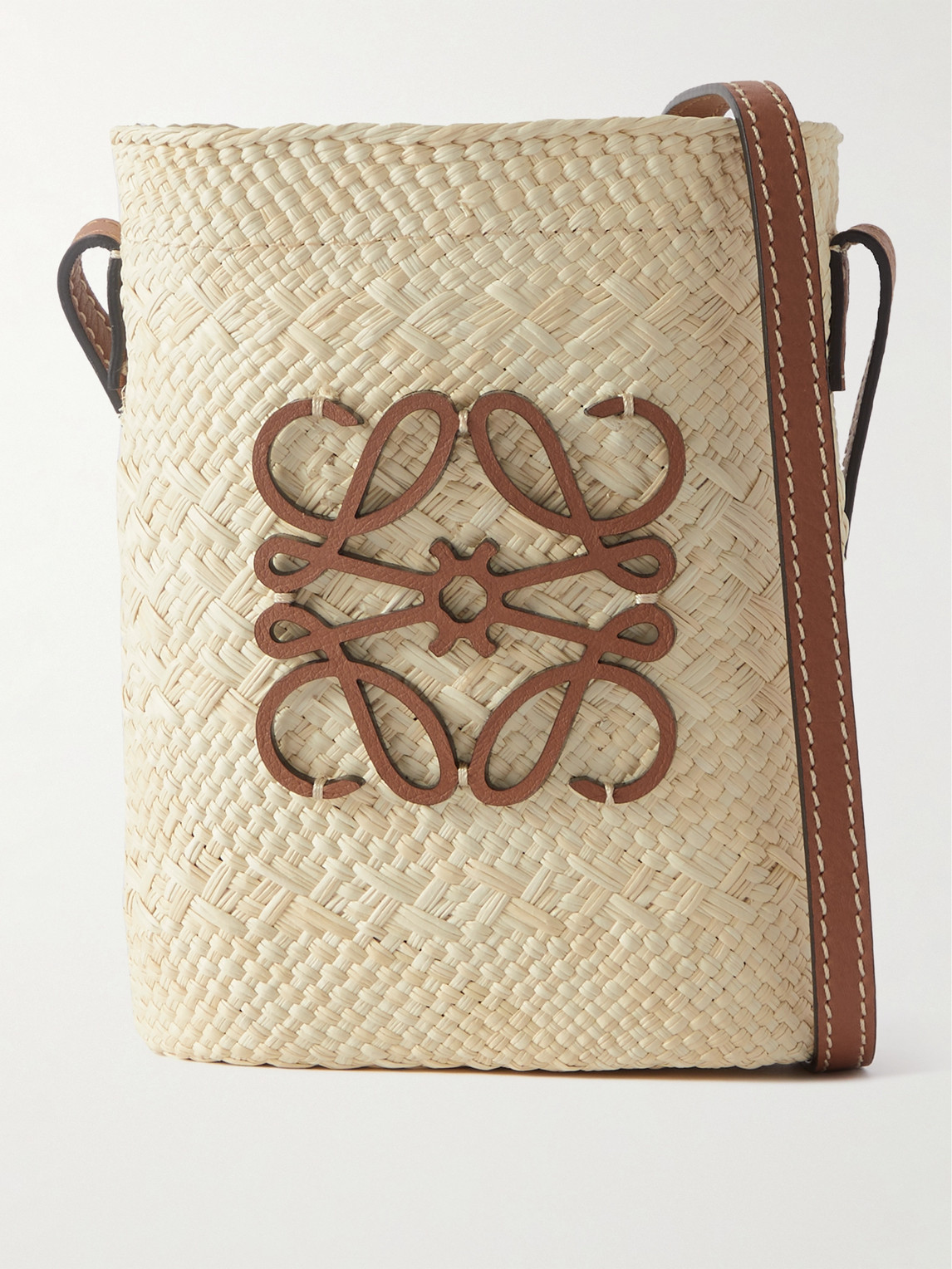Loewe Paula's Ibiza Leather-trimmed Raffia Bucket Bag In Neutrals