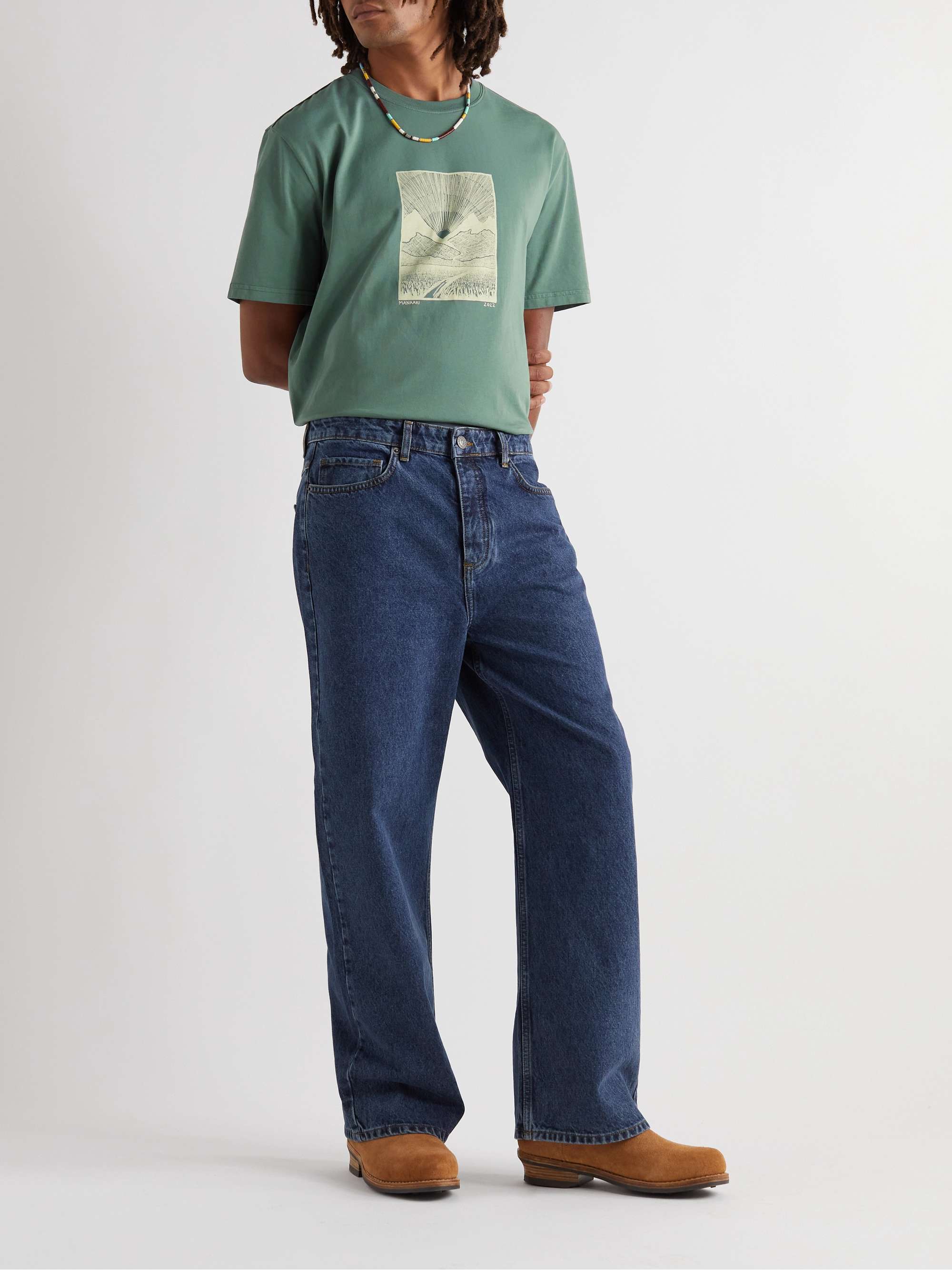 MANAAKI Maunga Printed Cotton-Jersey T-Shirt
