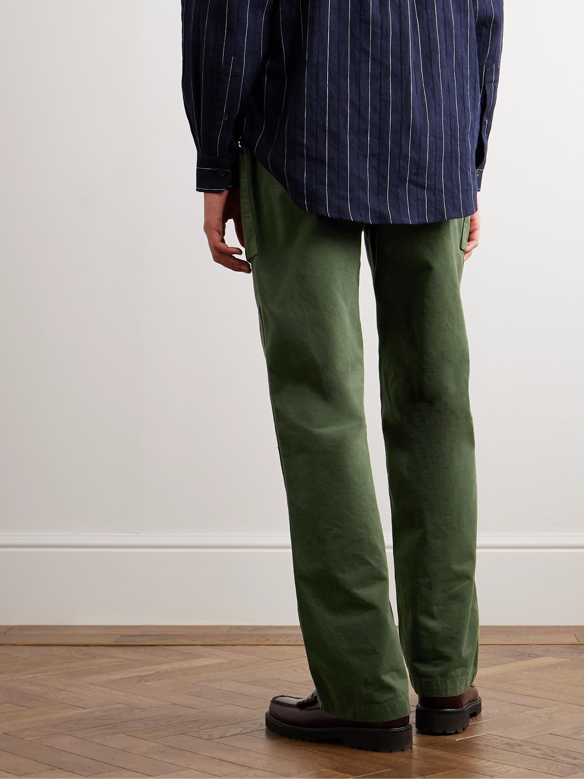 Shop Miles Leon Garden Double-knee Straight-leg Organic Cotton-twill Trousers In Green