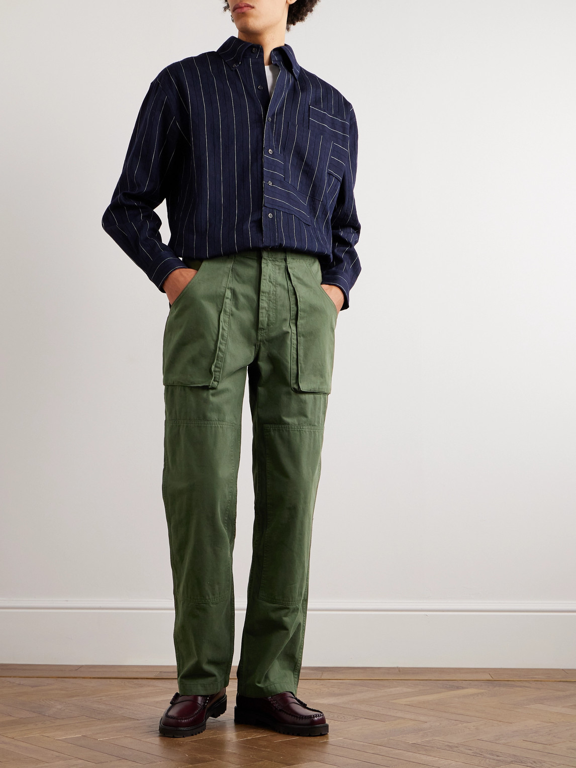 Miles Leon Garden Double-knee Straight-leg Cotton-twill Trousers In Green
