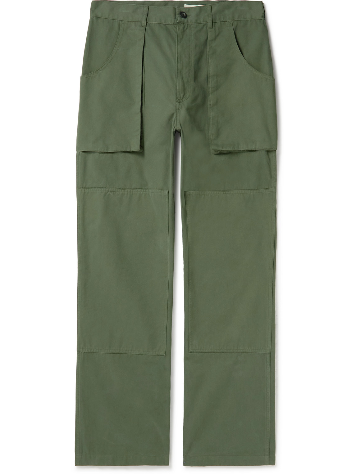 Shop Miles Leon Garden Double-knee Straight-leg Organic Cotton-twill Trousers In Green