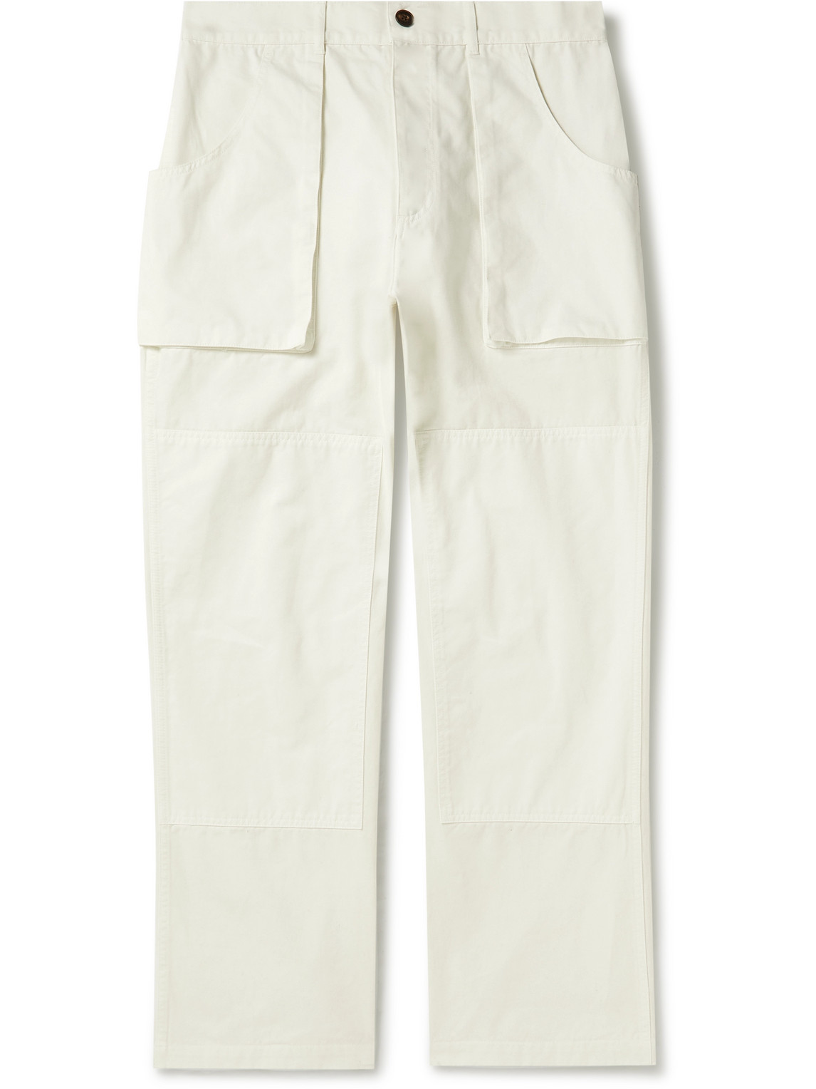 Miles Leon Garden Double-knee Straight-leg Cotton-twill Trousers In White