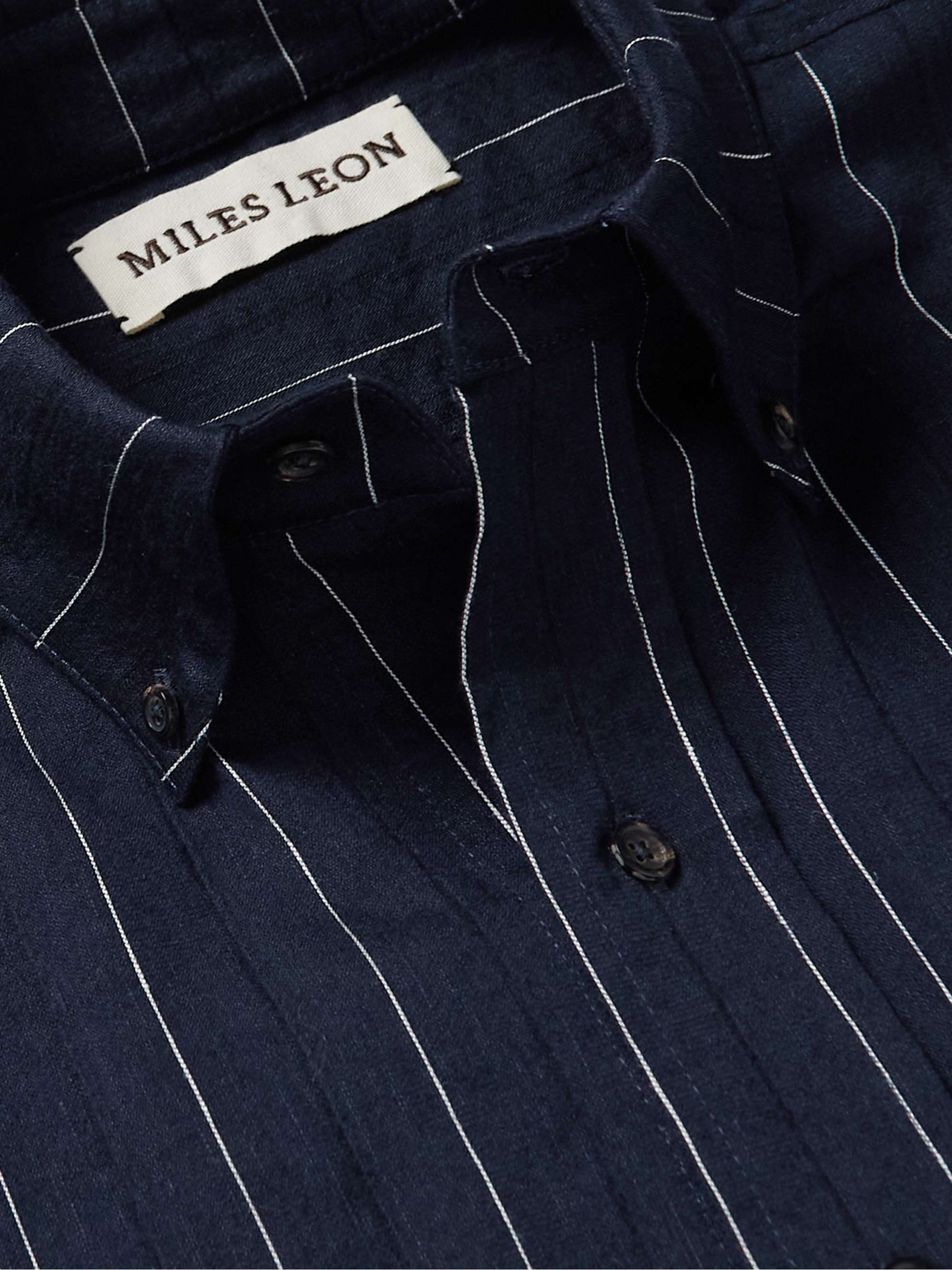 MILES LEON Zen Striped Wool, Linen and Cotton-Blend Shirt
