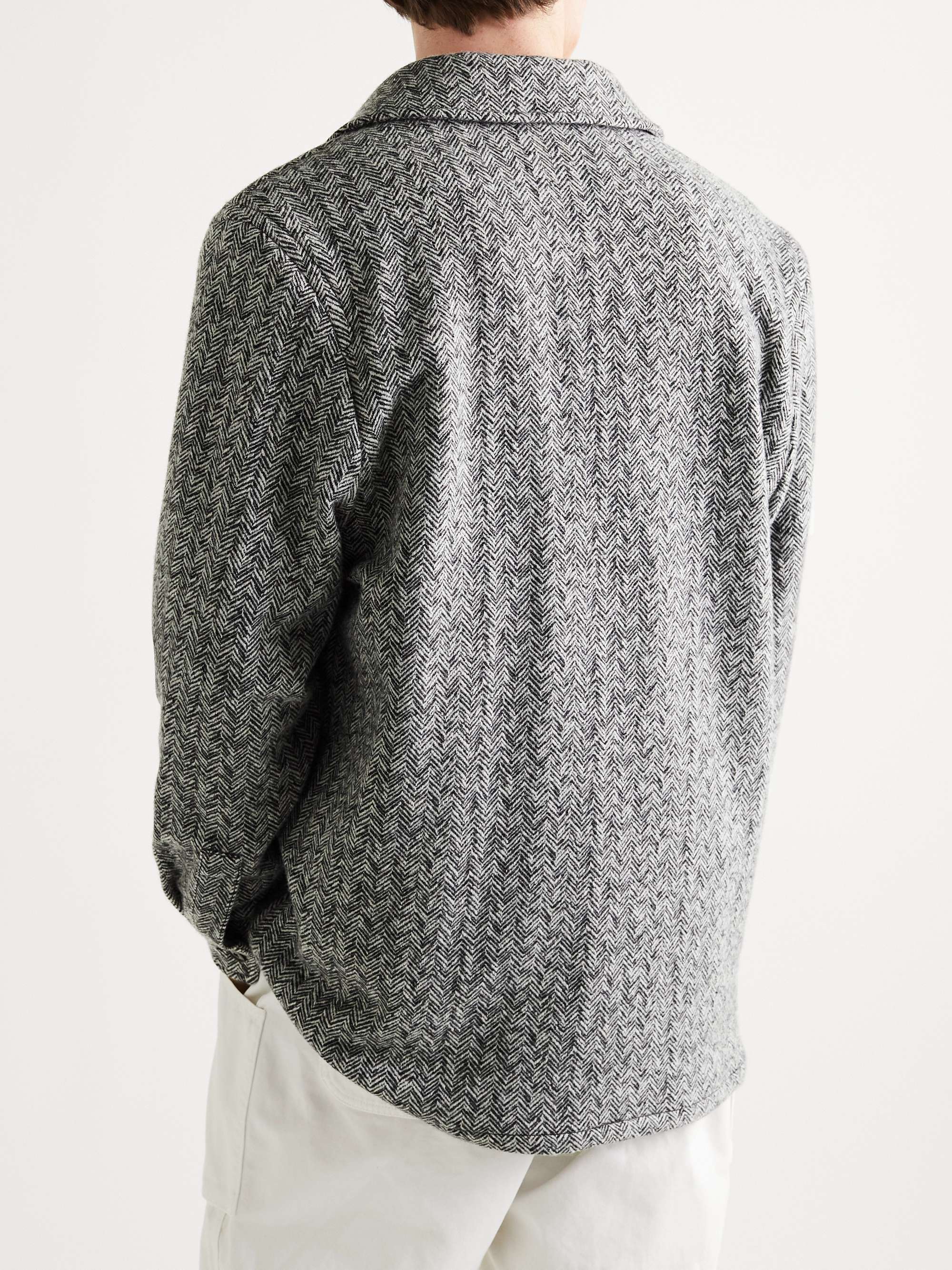 MILES LEON Herringbone Wool and Cashmere-Blend Overshirt