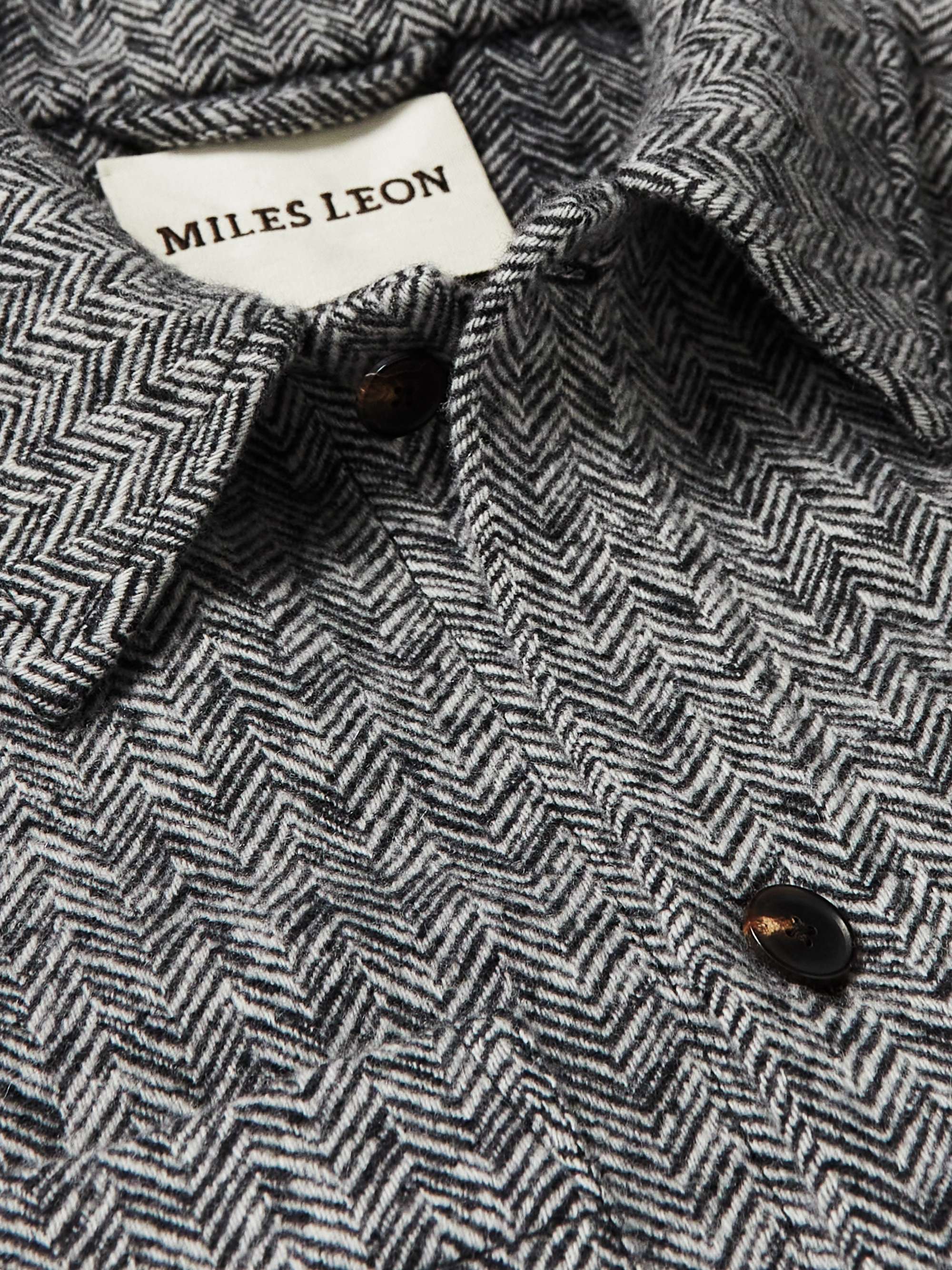 MILES LEON Herringbone Wool and Cashmere-Blend Overshirt
