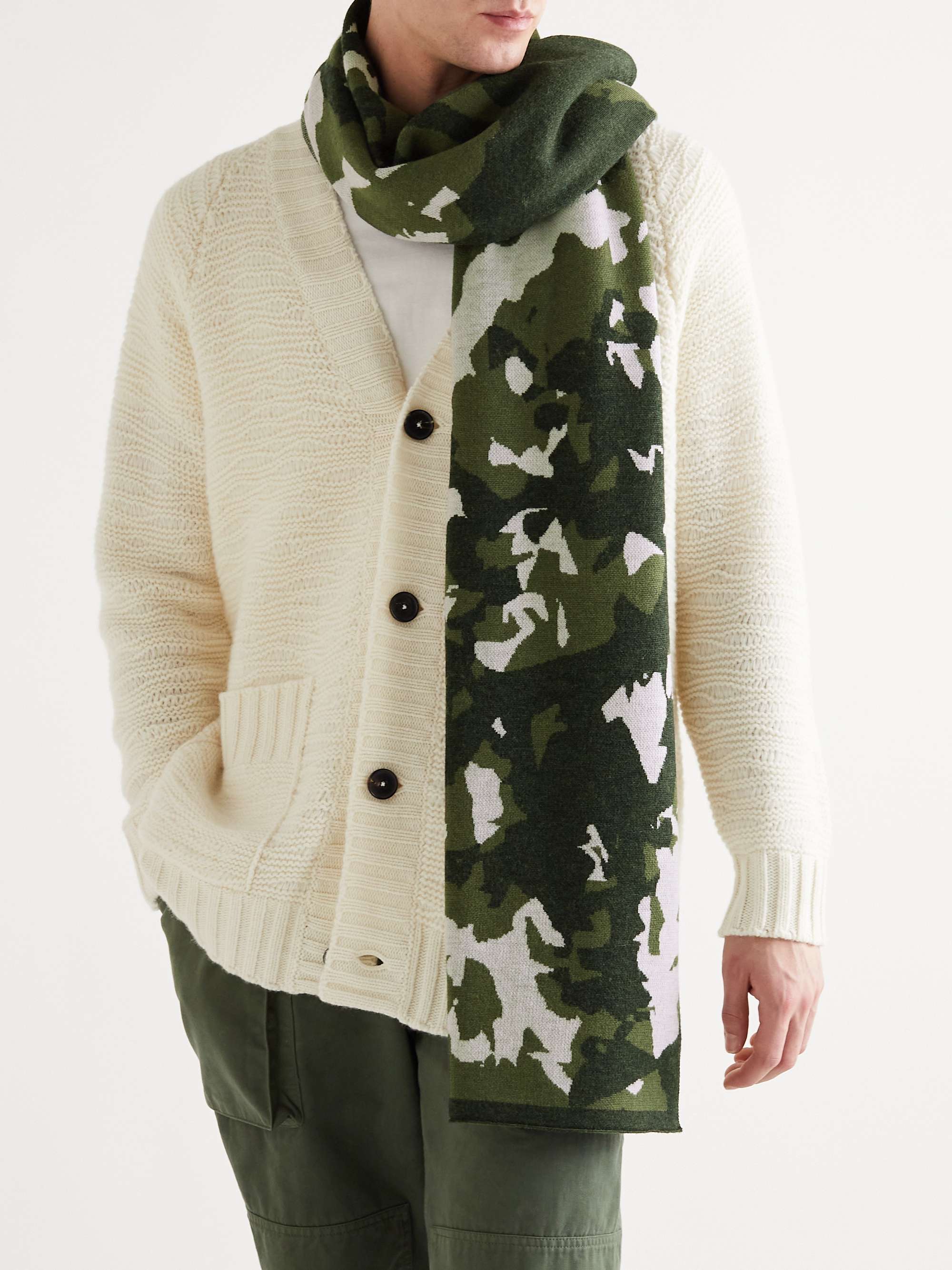 MILES LEON Camouflage-Jacquard Merino Wool Scarf