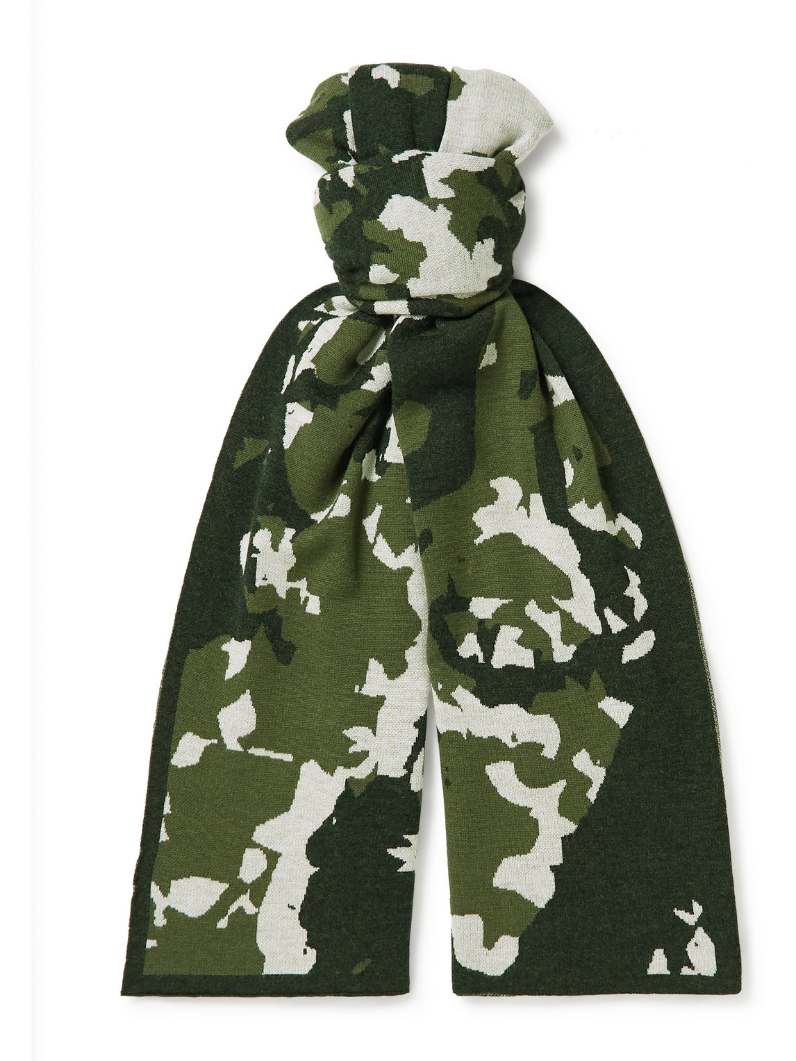Miles Leon Camouflage-jacquard Merino Wool Scarf In Green
