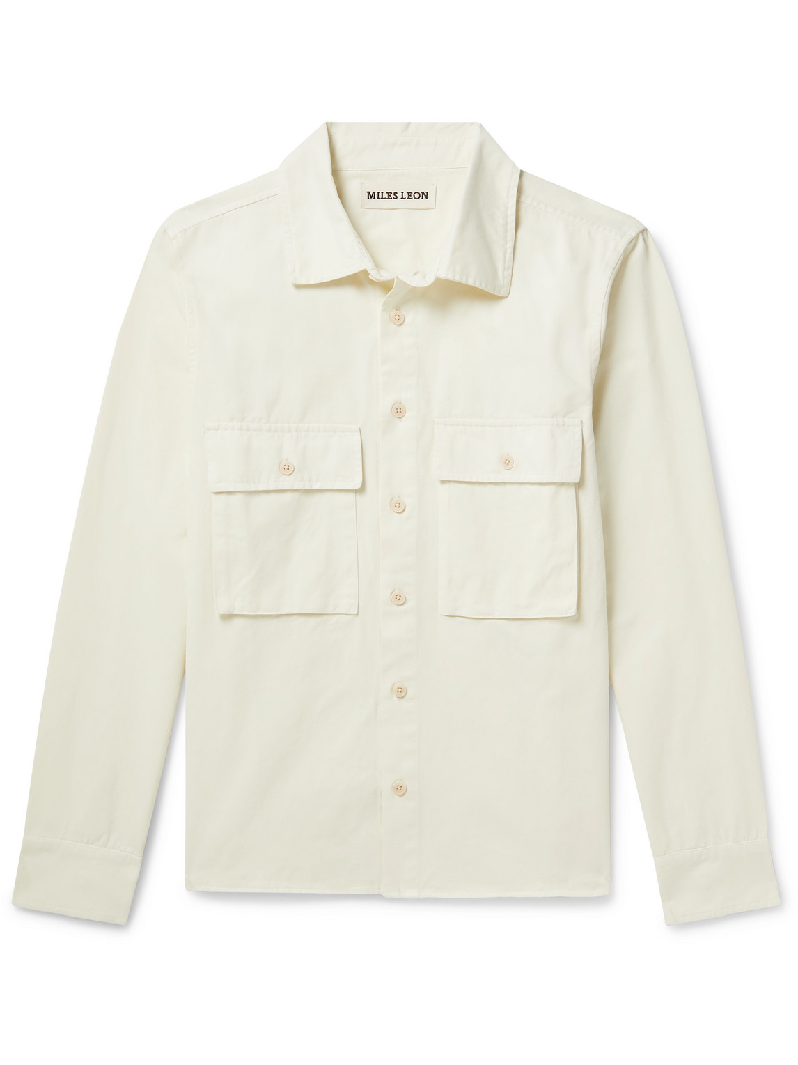 Miles Leon Bellow Garment-dyed Cotton-twill Shirt In White