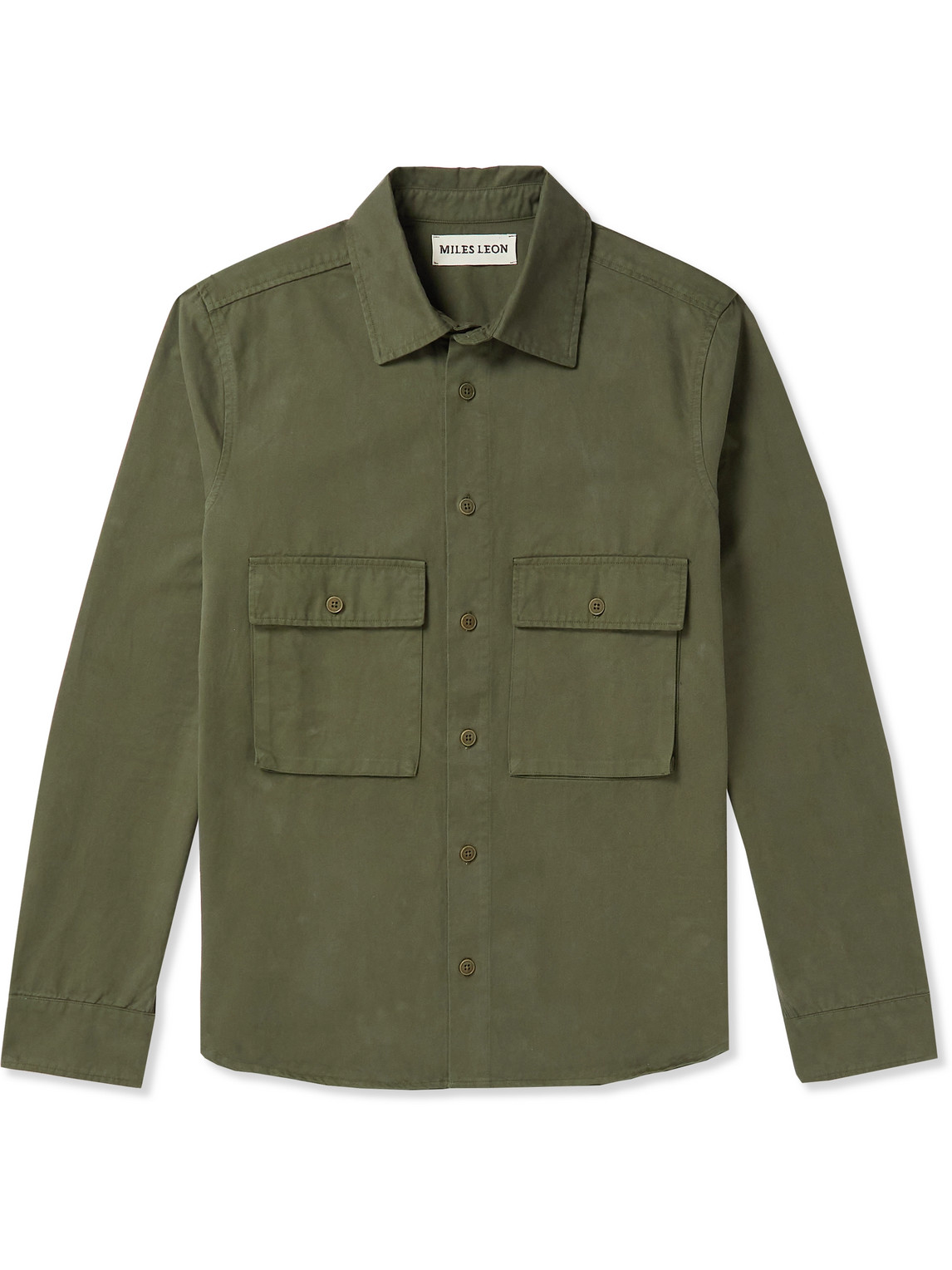 Miles Leon Bellow Garment-dyed Cotton-twill Shirt In Green