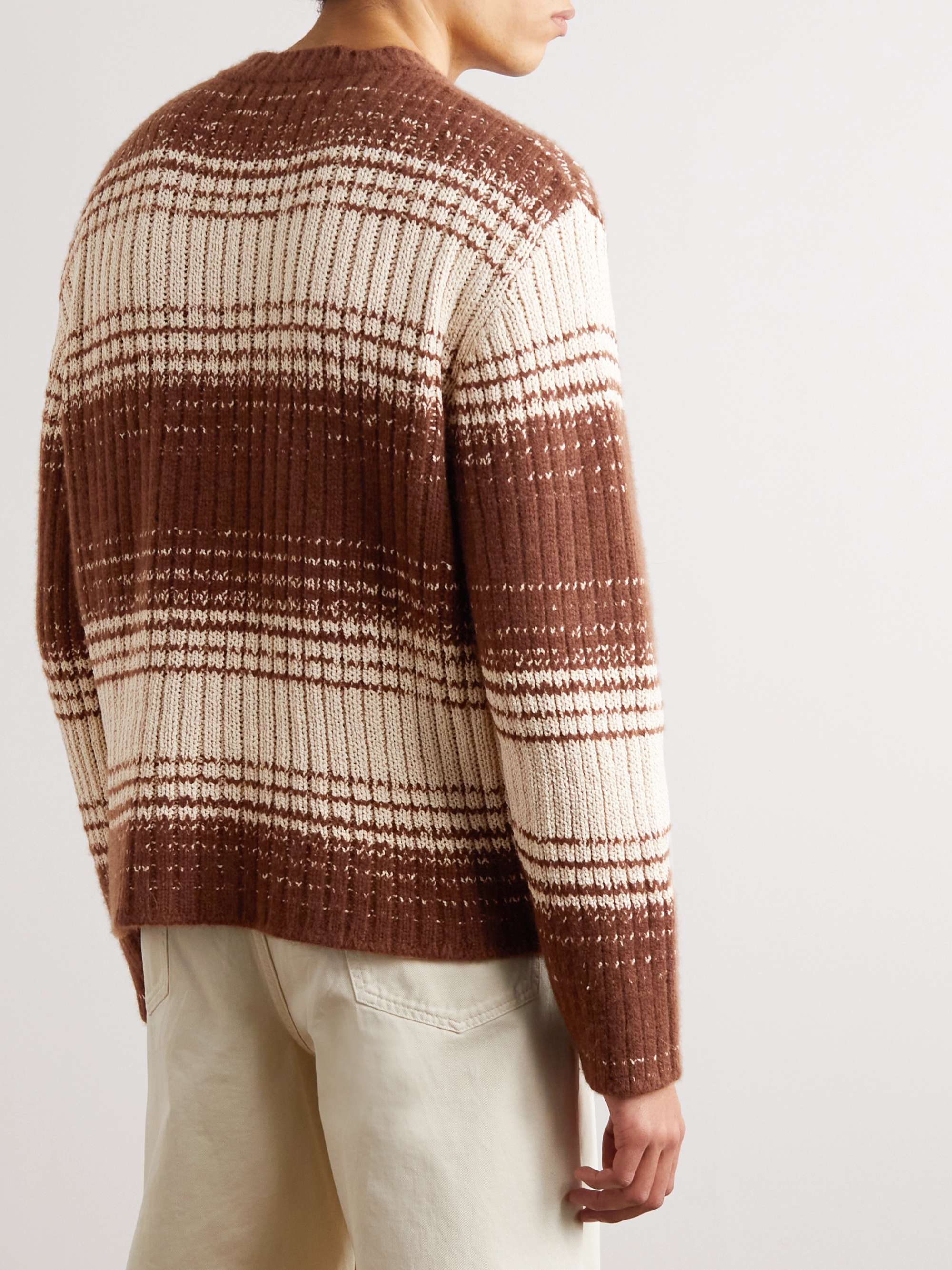 THE ELDER STATESMAN Striped Ribbed Cotton and Cashmere-Blend Sweater