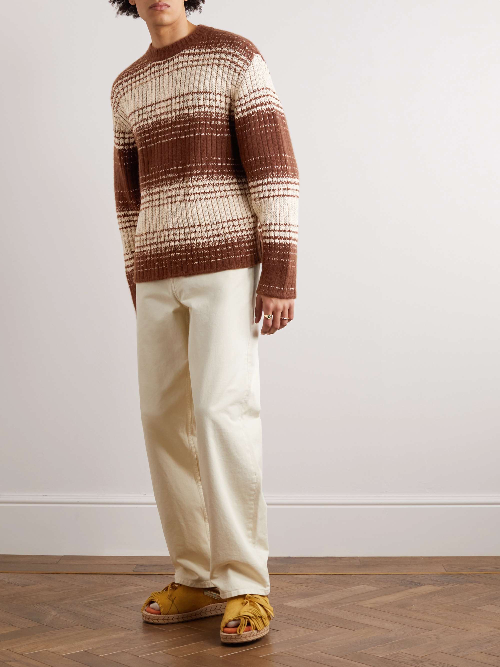 THE ELDER STATESMAN Striped Ribbed Cotton and Cashmere-Blend Sweater