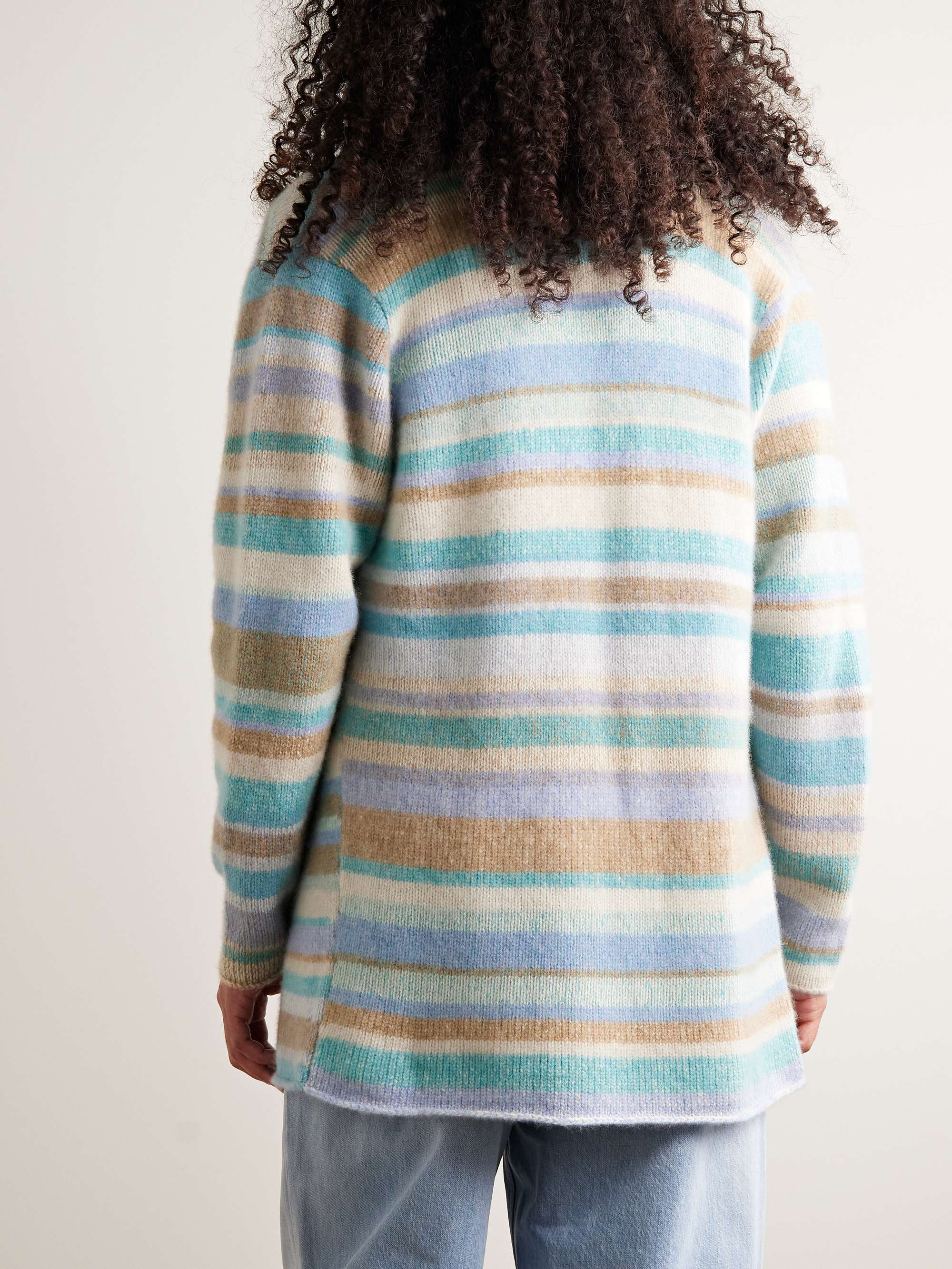 THE ELDER STATESMAN Shawl-Collar Striped Cashmere Cardigan