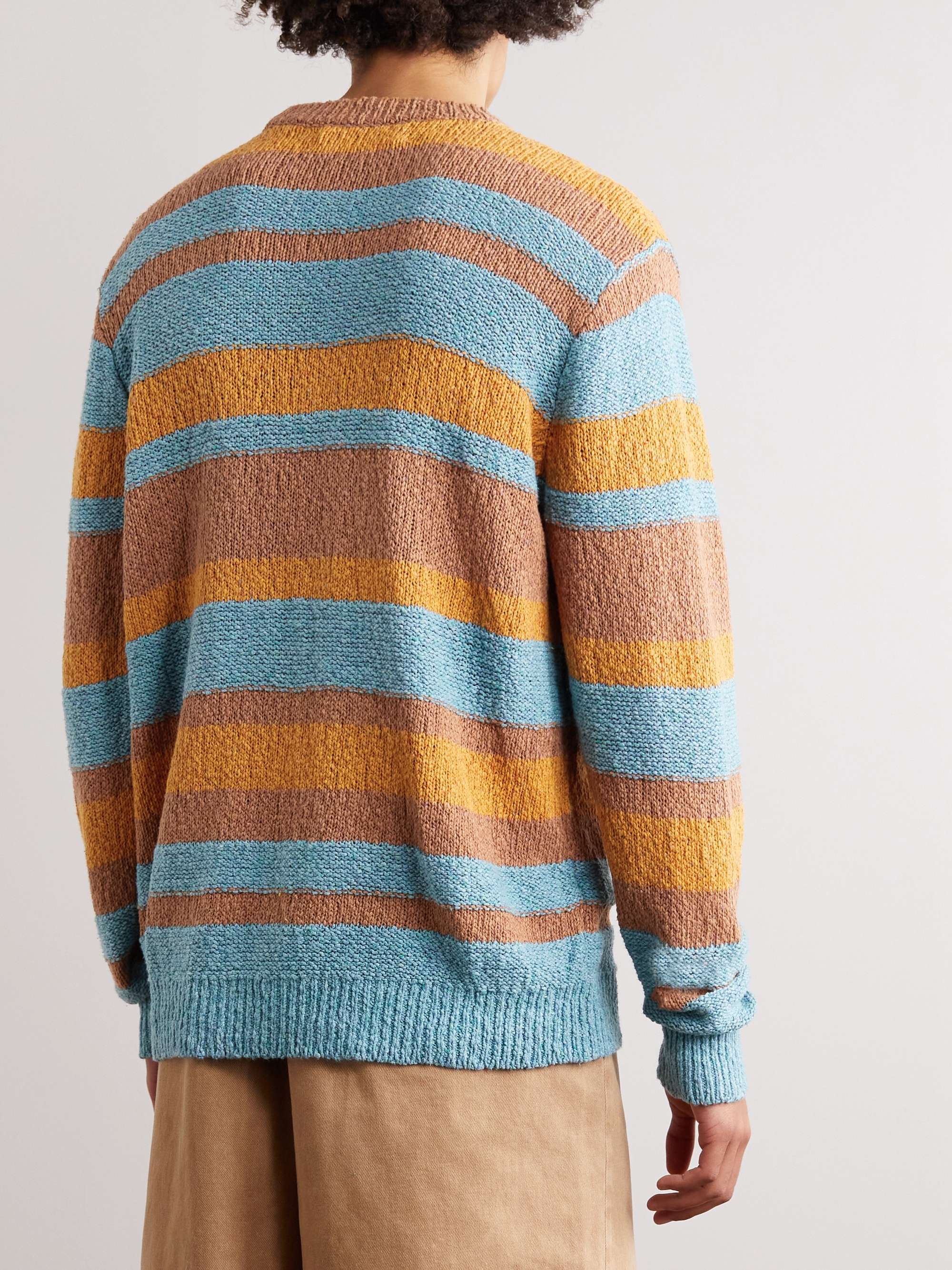 THE ELDER STATESMAN Striped Cotton, Linen and Silk-Blend Sweater