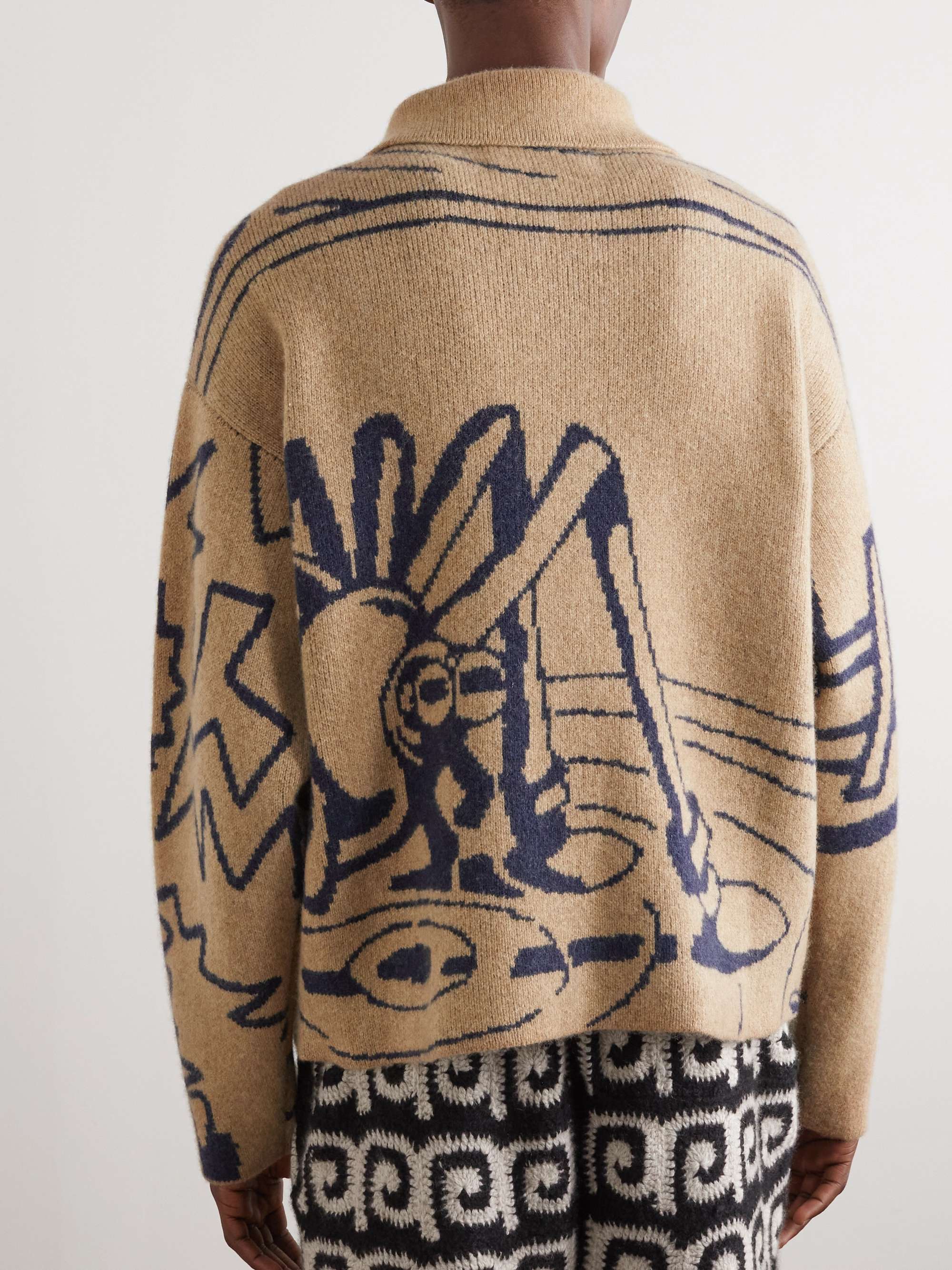 THE ELDER STATESMAN Cashmere-Jacquard Zip-Up Sweater