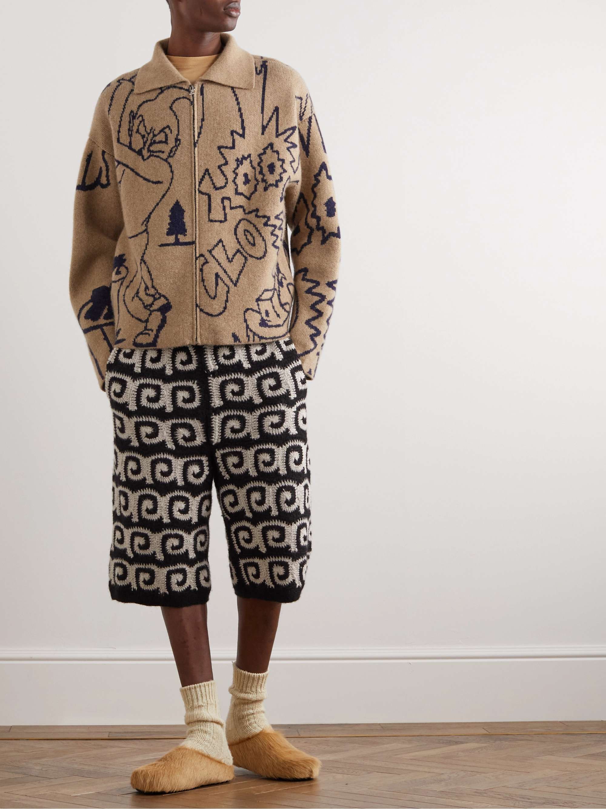 THE ELDER STATESMAN Cashmere-Jacquard Zip-Up Sweater