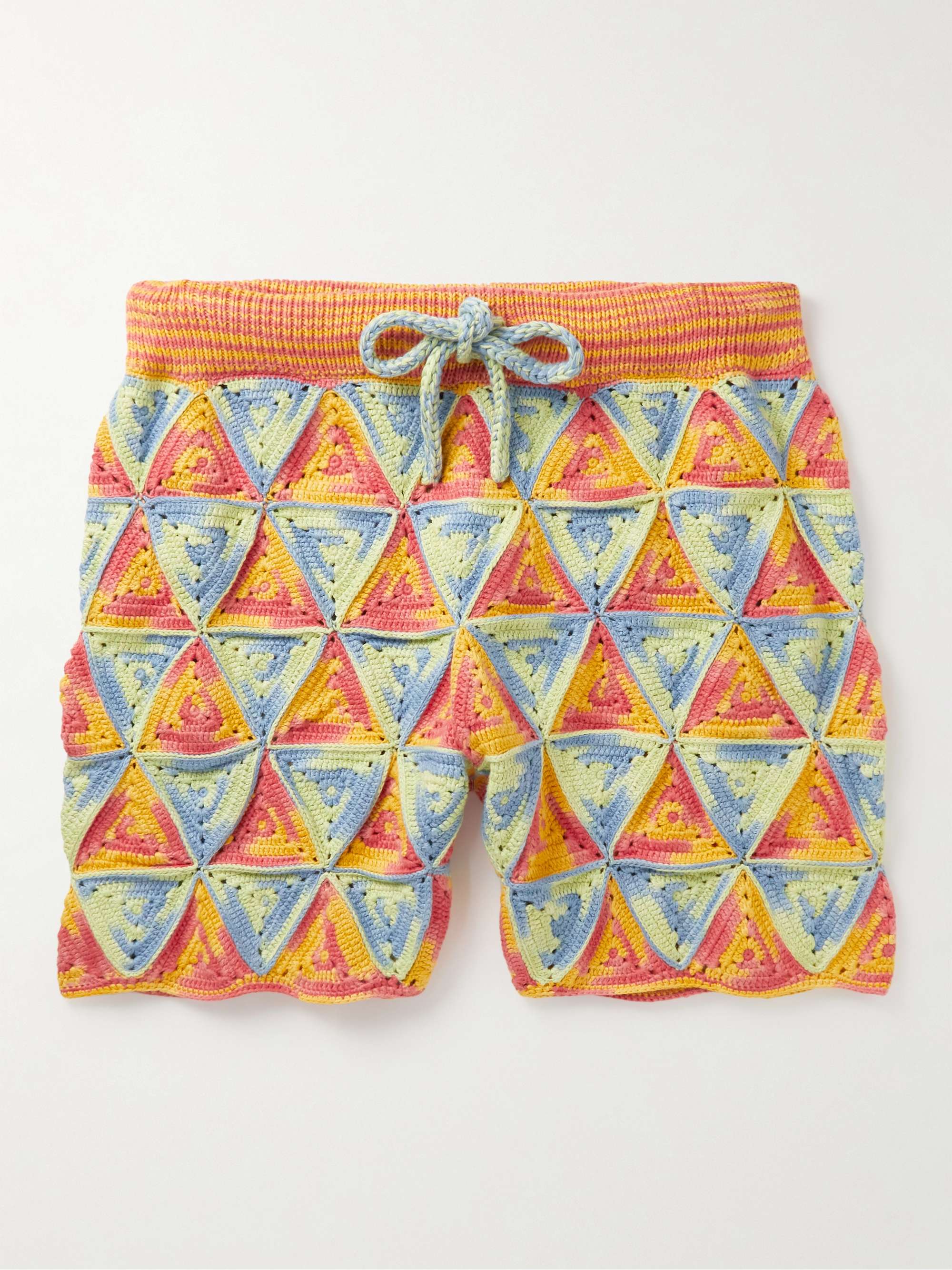 THE ELDER STATESMAN Solar Straight-Leg Crocheted Cotton Drawstring Shorts