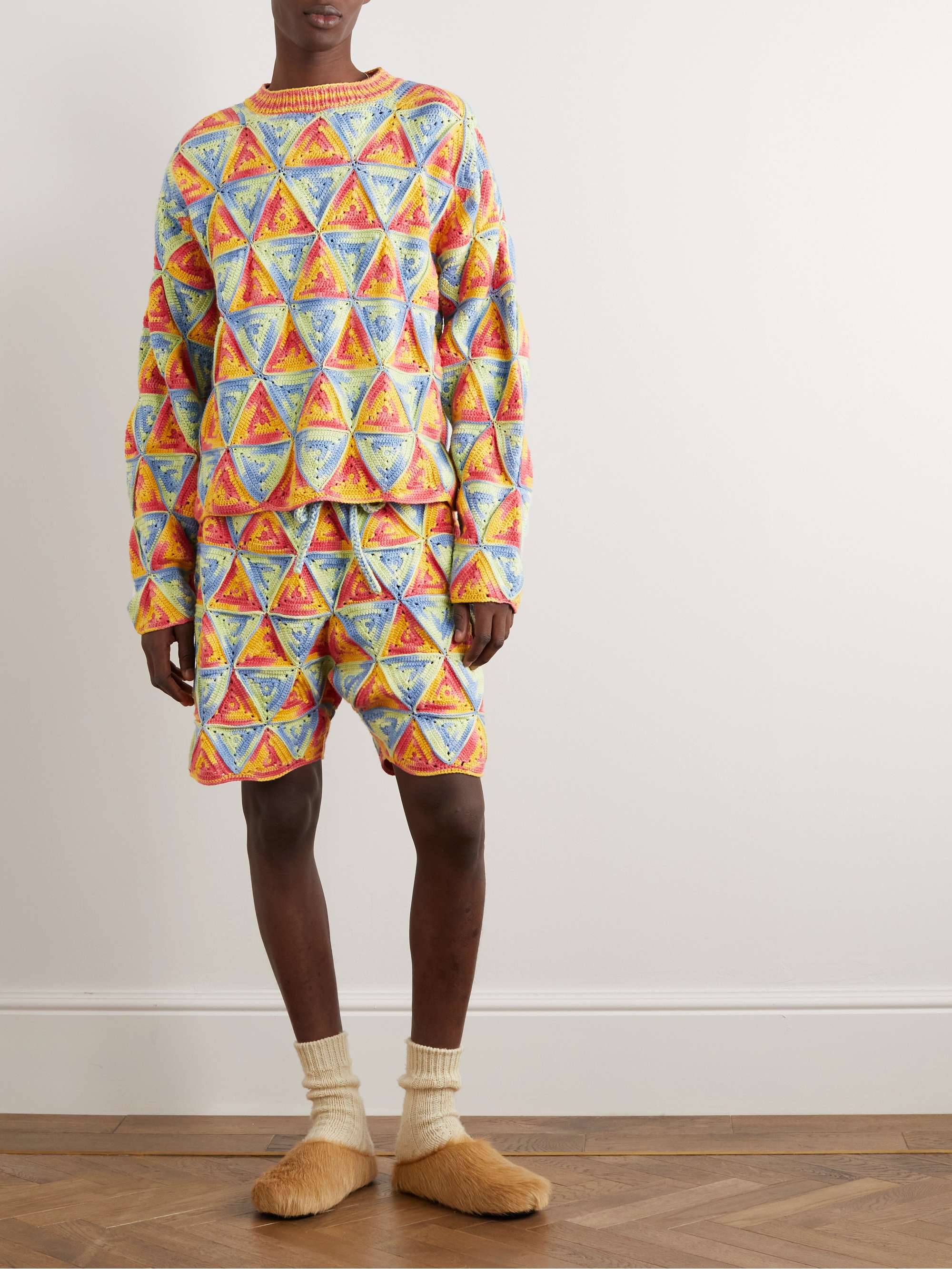 THE ELDER STATESMAN Solar Crocheted Cotton Sweater