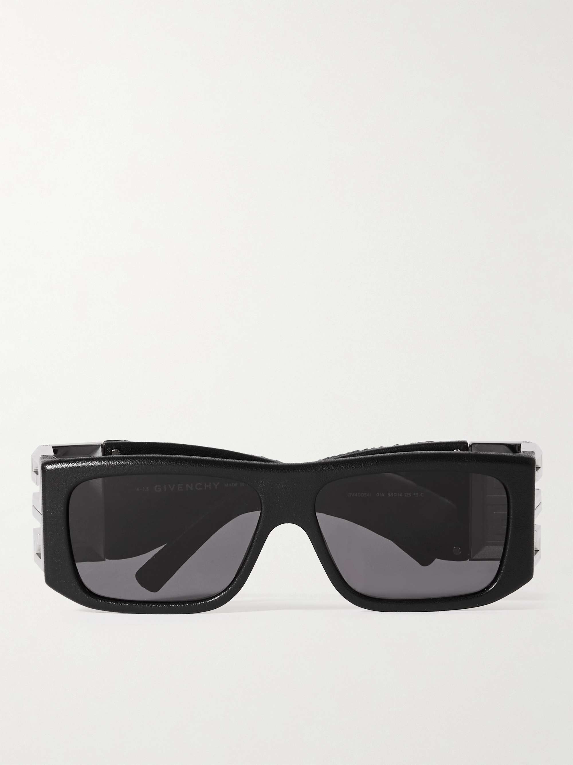 GIVENCHY 4G Square-Frame Acetate, Silver-tone and Leather Sunglasses ...