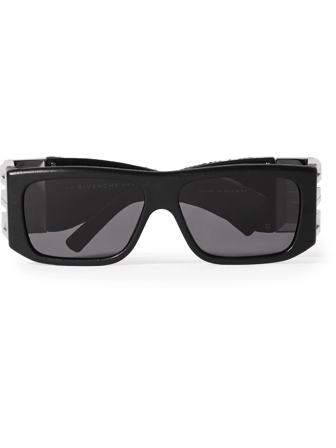 Givenchy 4g Square-frame Acetate, Silver-tone And Leather Sunglasses In Black
