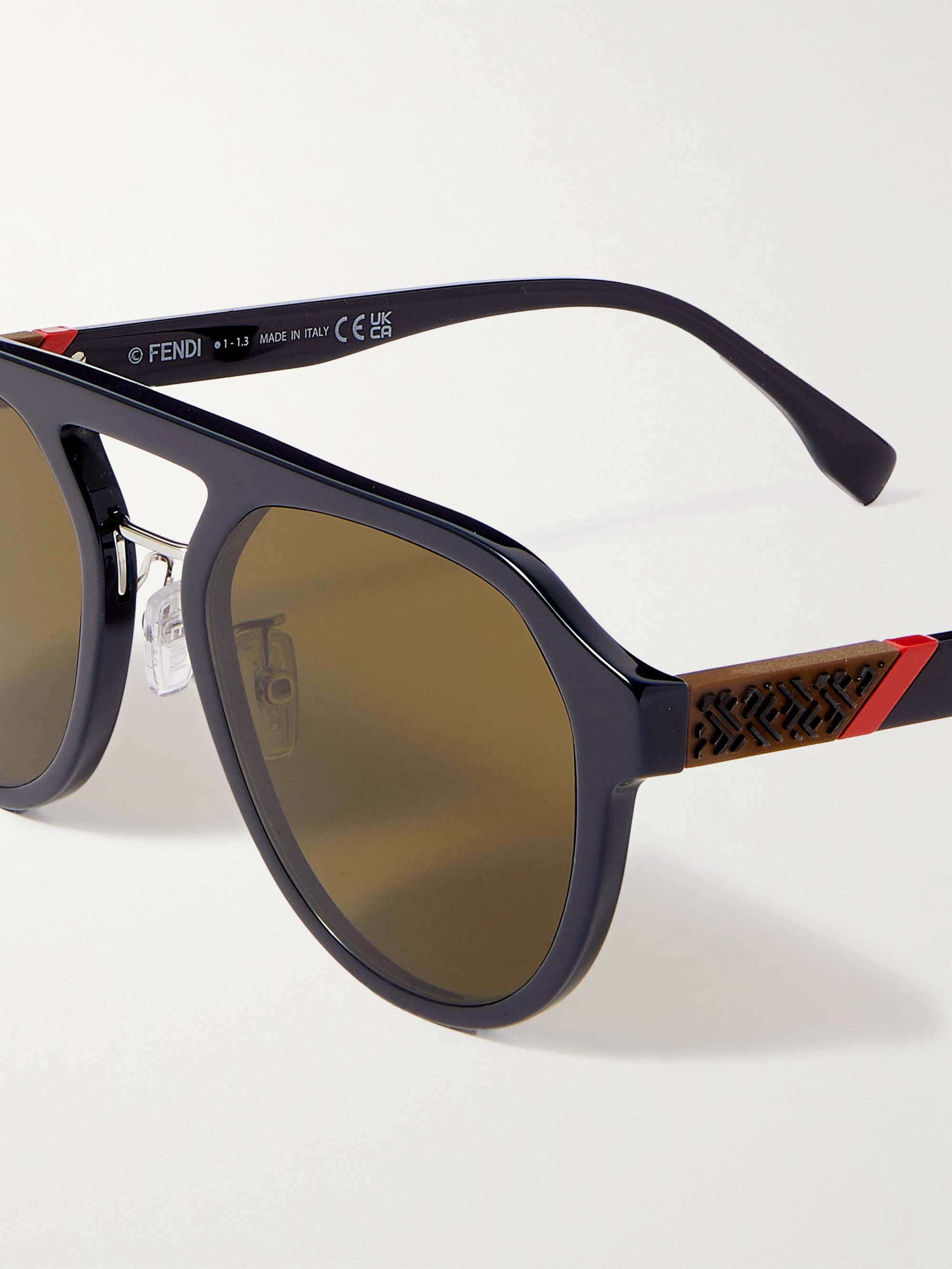 FENDI Diagonal Aviator-Style Acetate and Silver-Tone Sunglasses
