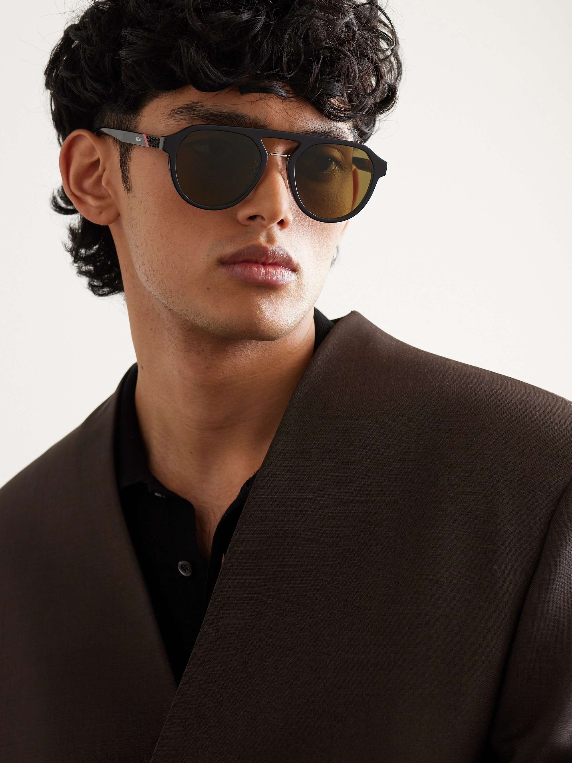 FENDI Diagonal Aviator-Style Acetate and Silver-Tone Sunglasses for Men ...