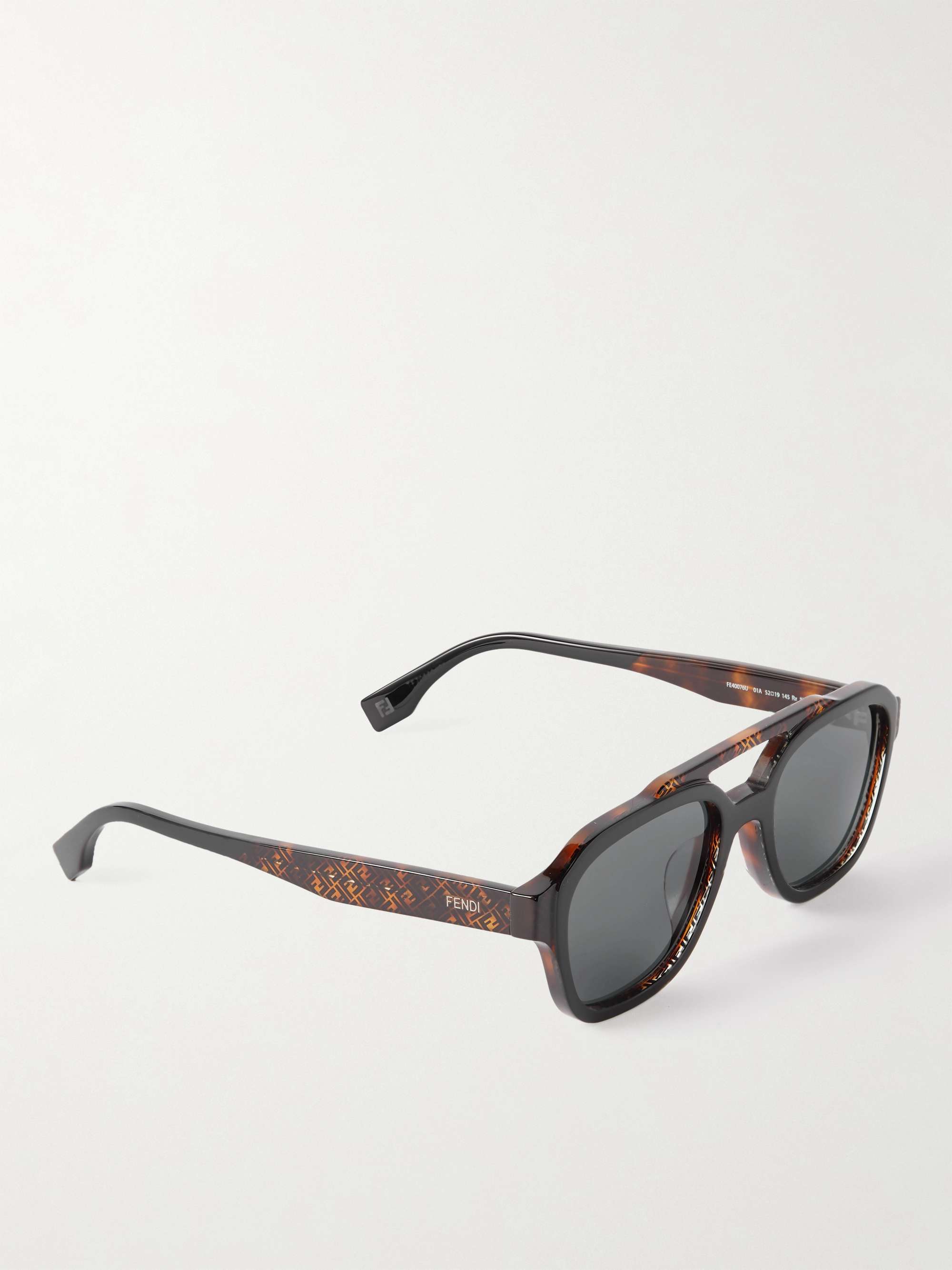 FENDI Aviator-Style Logo-Print Tortoiseshell Acetate Sunglasses