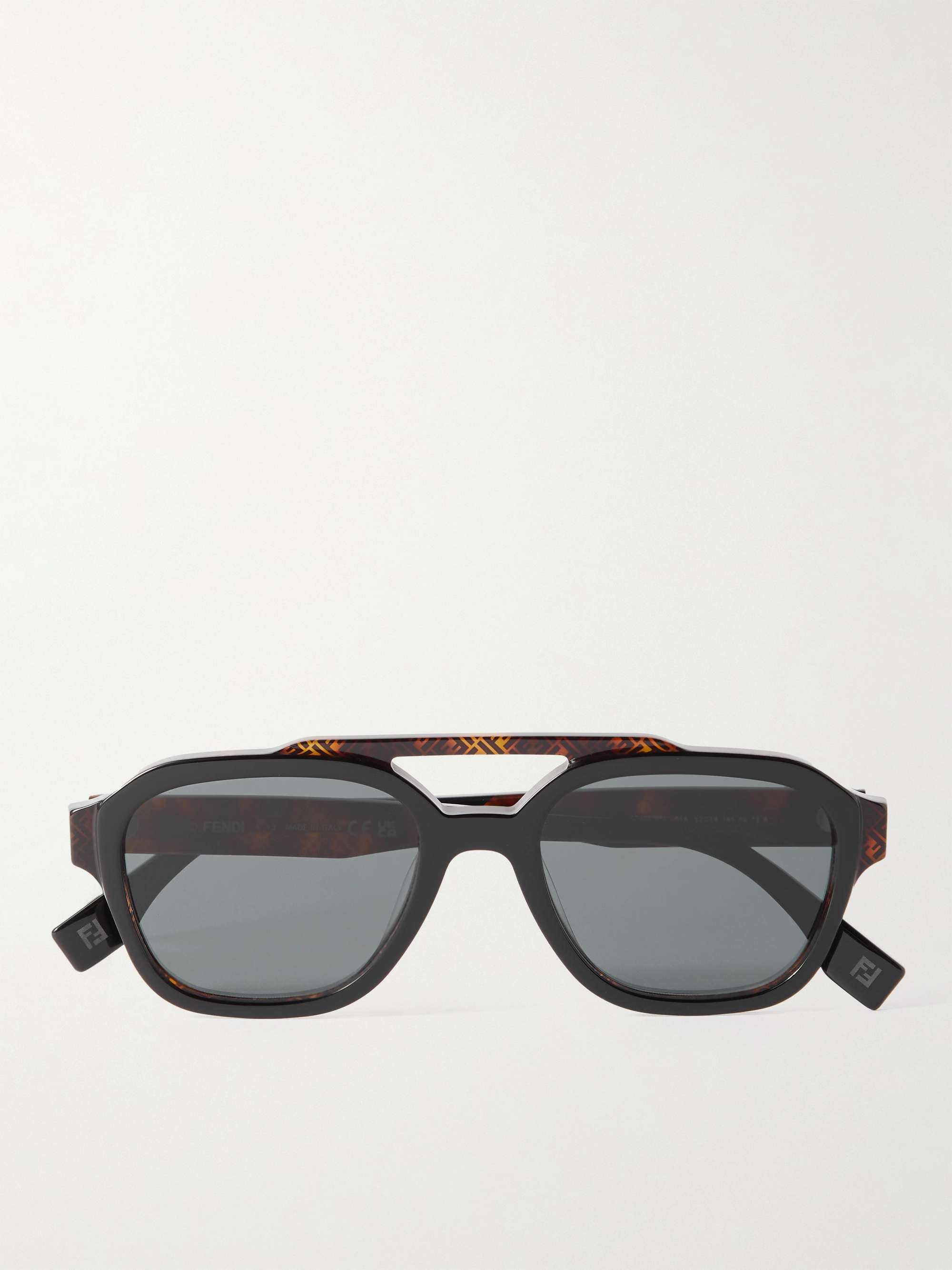 FENDI アビエータースタイル ロゴプリント トータスシェルアセテート