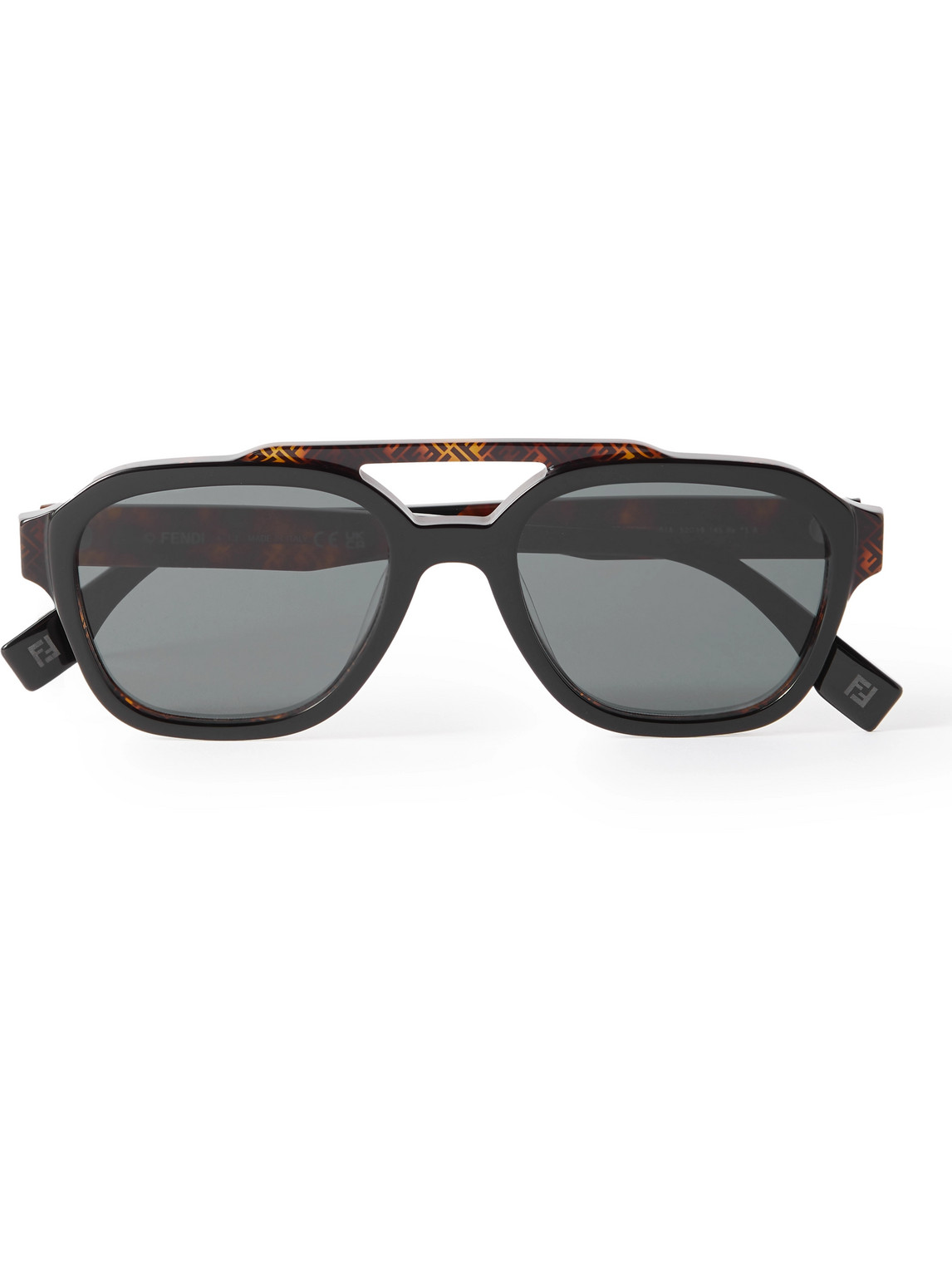 Fendi Aviator-style Logo-print Tortoiseshell Acetate Sunglasses In Black