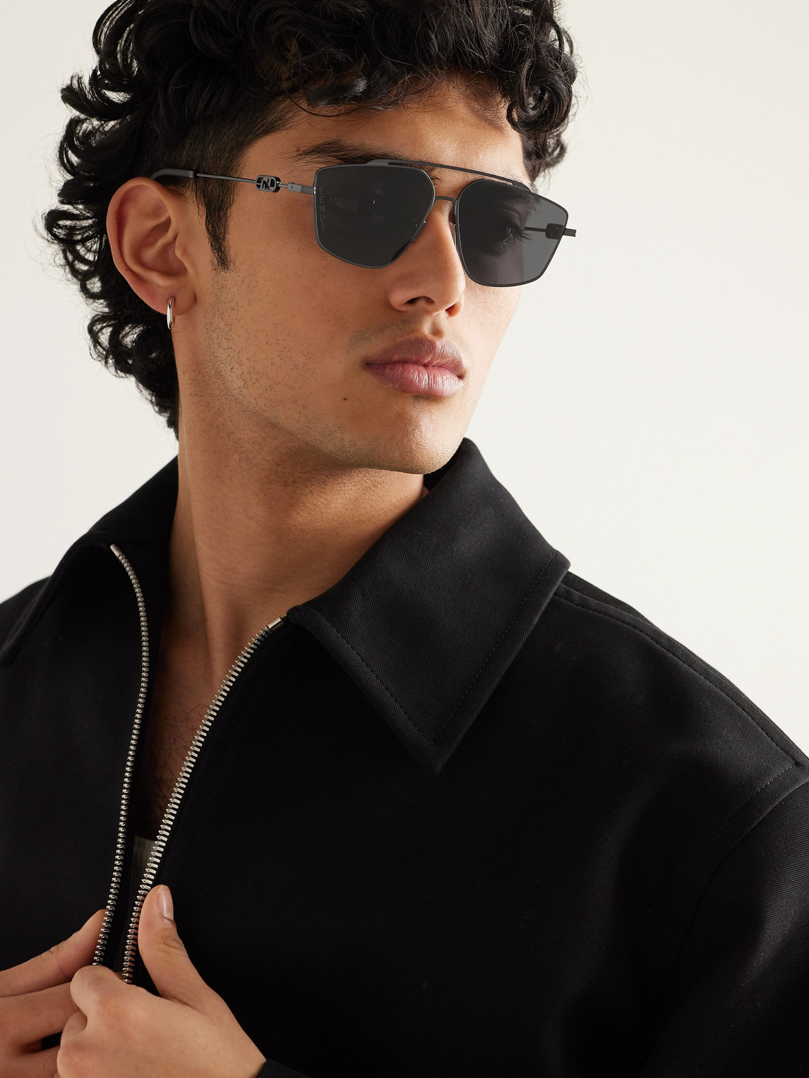 Shop Fendi O'lock Aviator-style Metal Sunglasses In Black