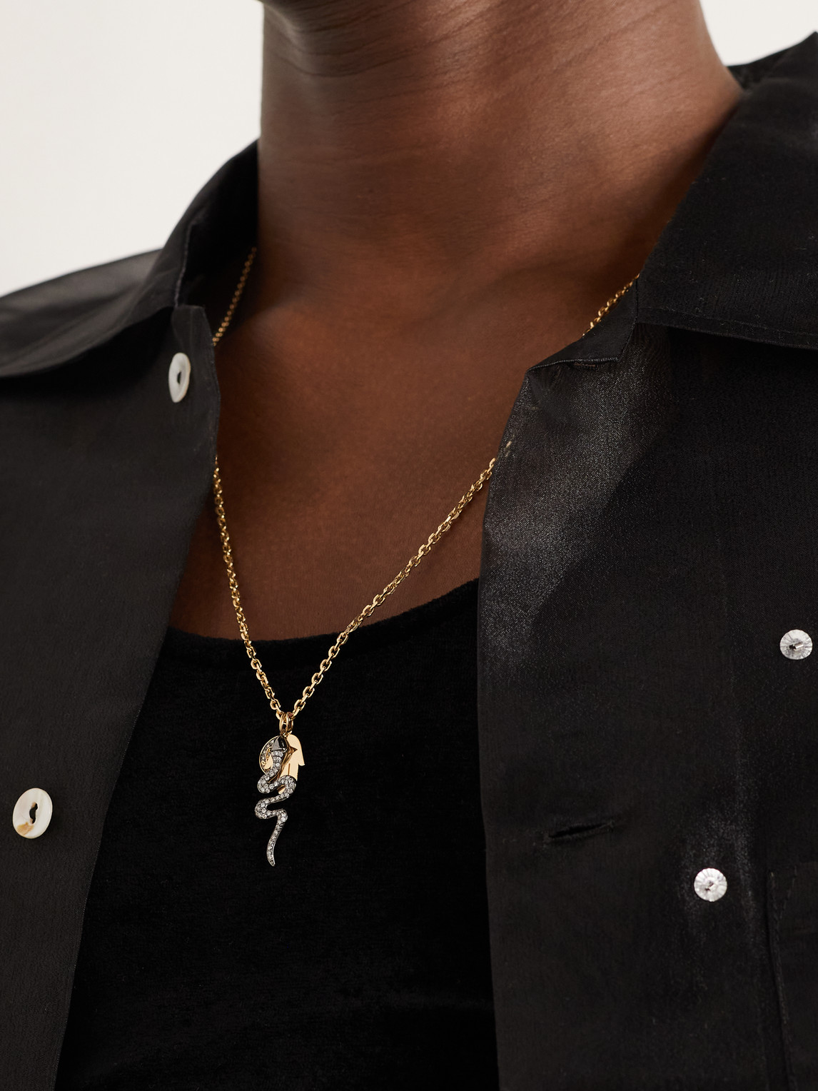 Sydney Evan Elephant Small Gold, Silver And Diamond Necklace In Gold