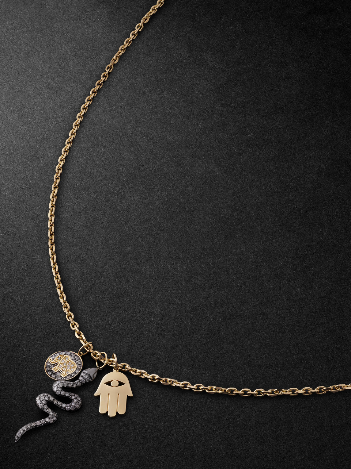 Sydney Evan Elephant Small Gold, Silver And Diamond Necklace In Metallic