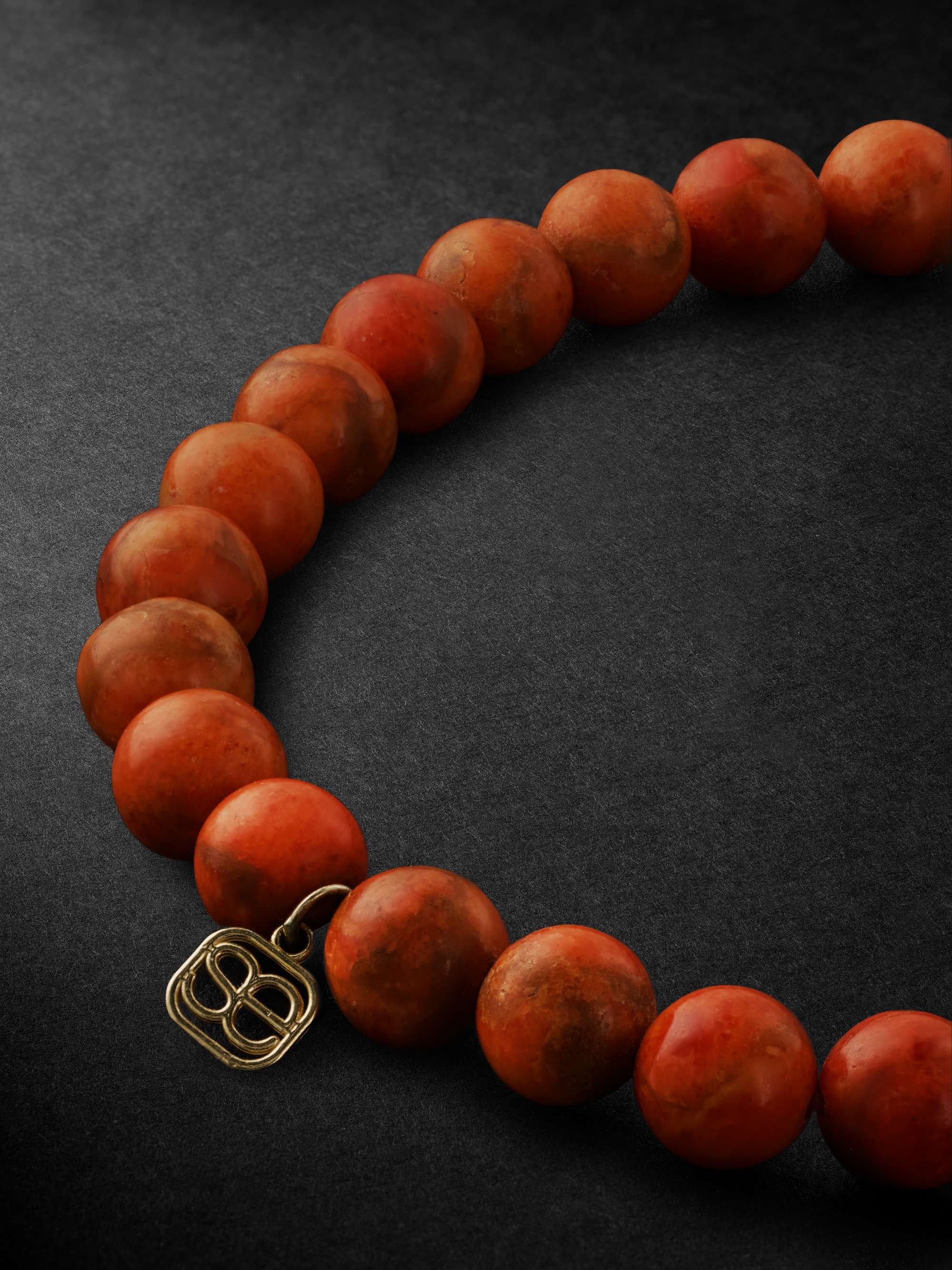 SYDNEY EVAN Croissant Gold, Coral and Diamond Beaded Bracelet