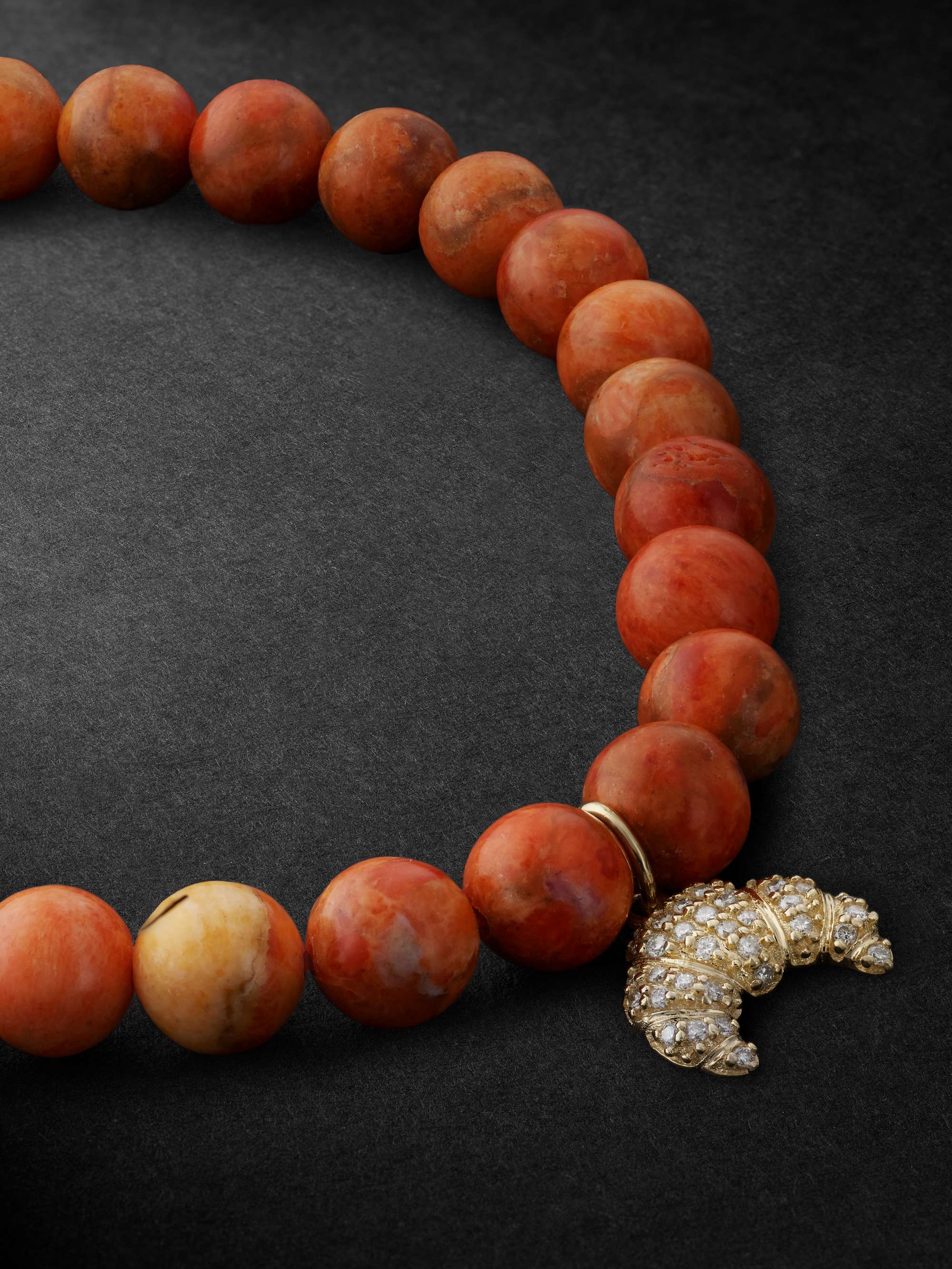 SYDNEY EVAN Croissant Gold, Coral and Diamond Beaded Bracelet