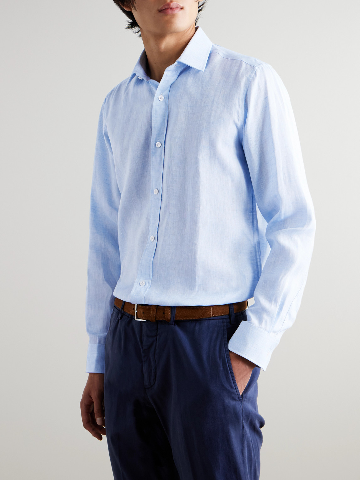 Shop Charvet Linen Shirt In Blue