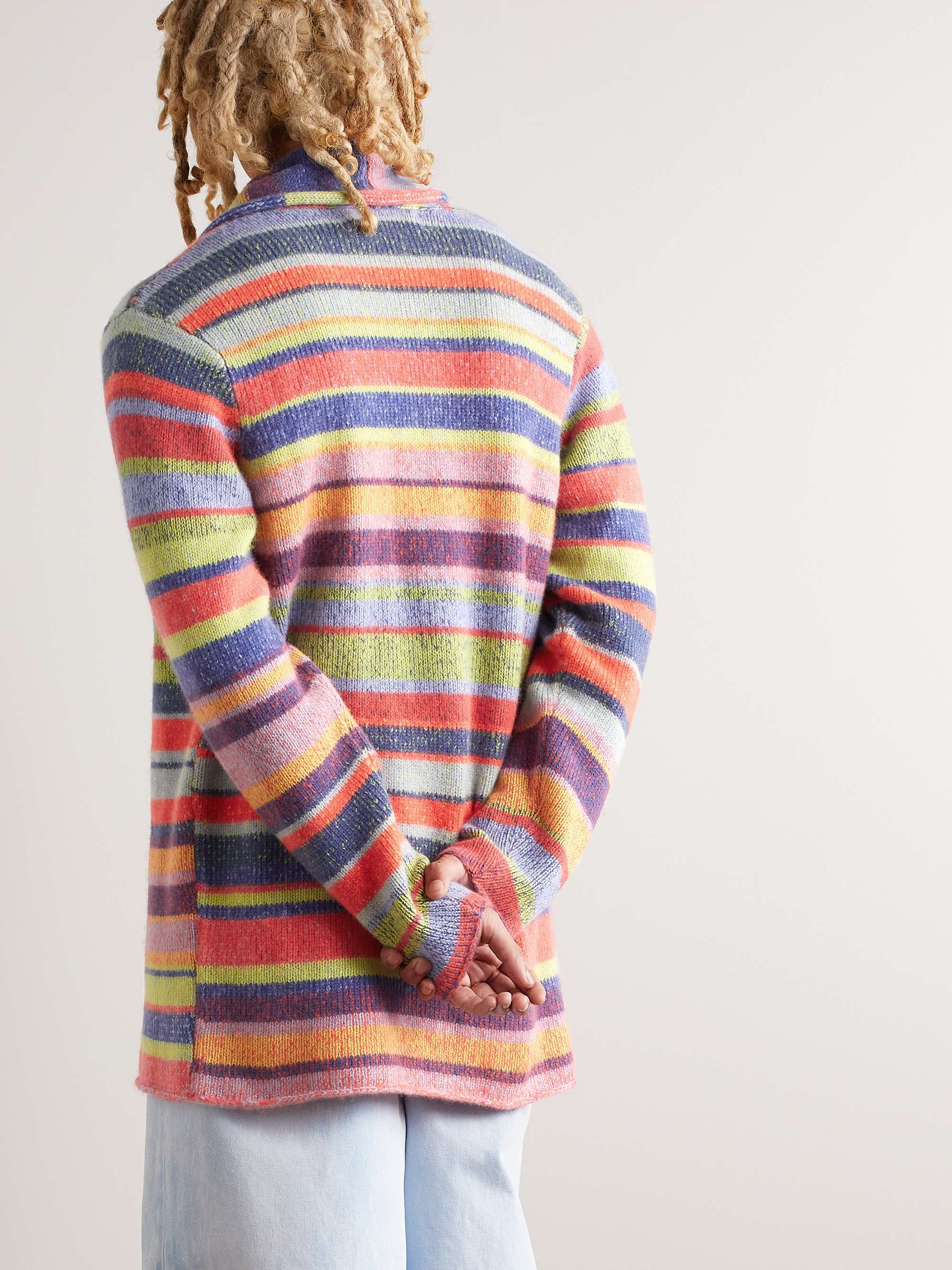 THE ELDER STATESMAN Shawl-Collar Striped Cashmere Cardigan