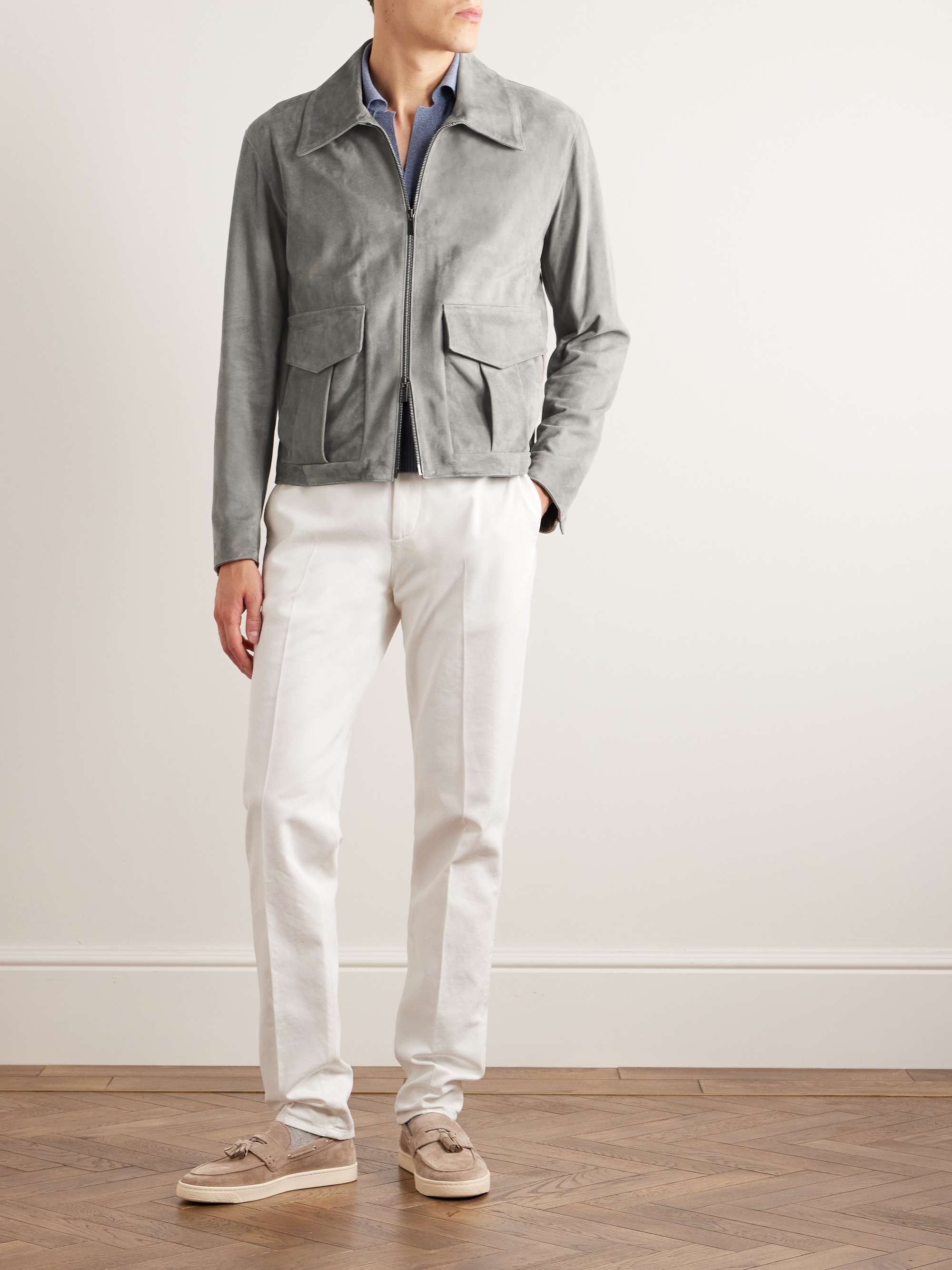 Suede bomber outlet jacket grey